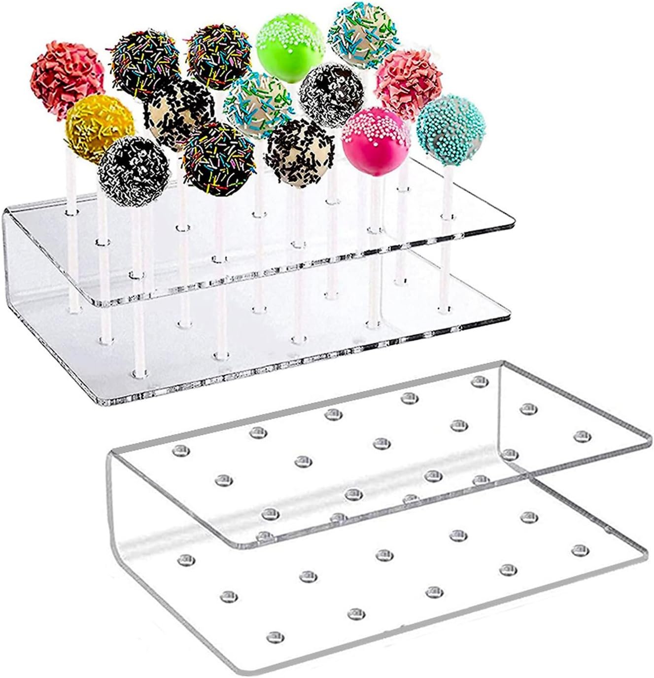 Lxcshljx 2Pcs Cake Pop Holder, 15 Hole Acrylic Transparent Lollipop Display Stand for Wedding, Birthday Party, Baby Showers, Halloween, Christmas Candy Decorative Making Tools