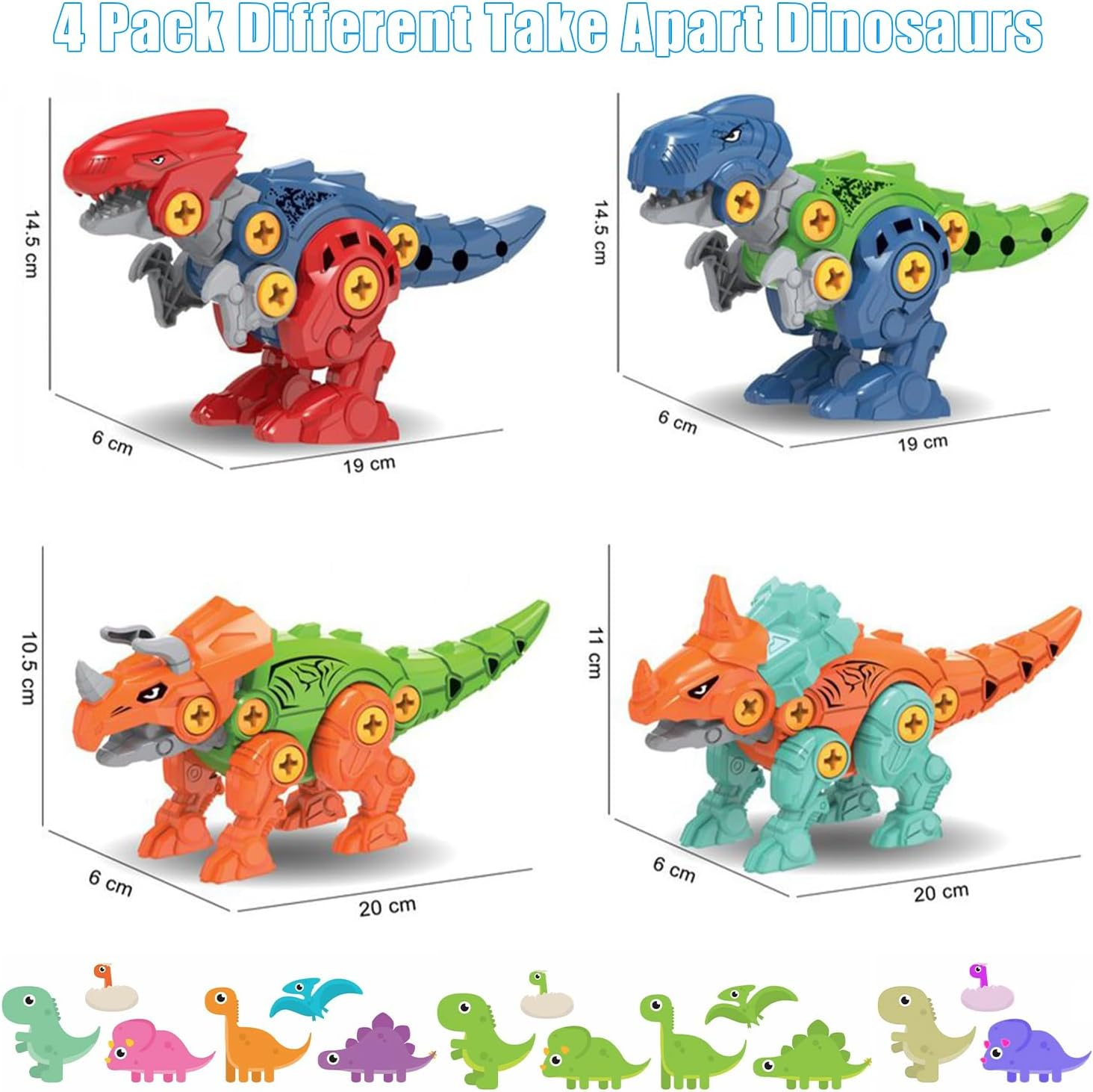 Yakiter 4 Pack Take Apart Dinosaur Toy, Educational Building Dinosaur Toy for 3 4 5 6 7 Year Old Kid Boy Girl, STEM Toy Birthday Gift Children Learning Construction Toy with Hand Drill Tool image number 3