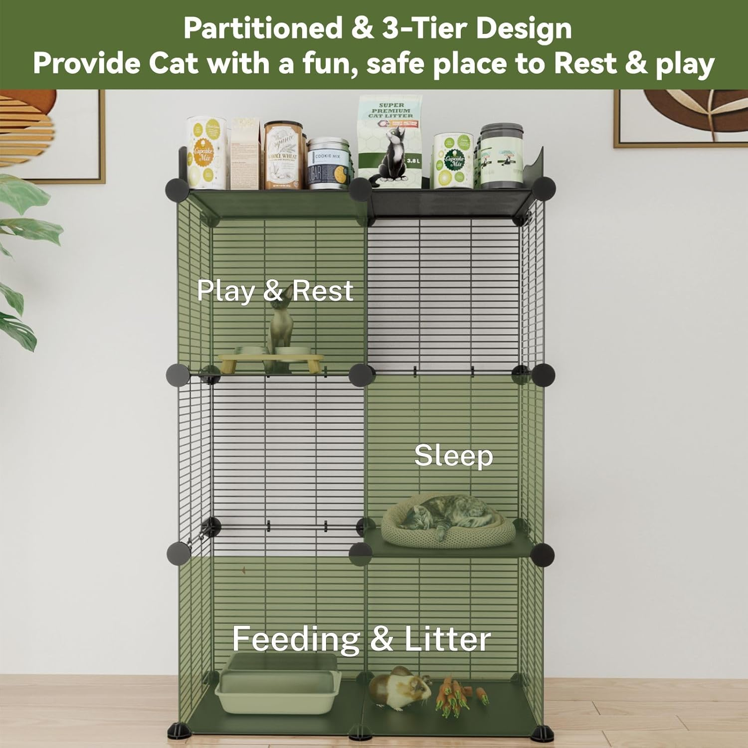 STILLCOVE 2 Tier Cat Cage Indoor, Big Wire Cat Cage Kennels Enclosures DIY Playpen Crates, Pet Pen C&C Cage for 1-2 Cats Kittens image number 4