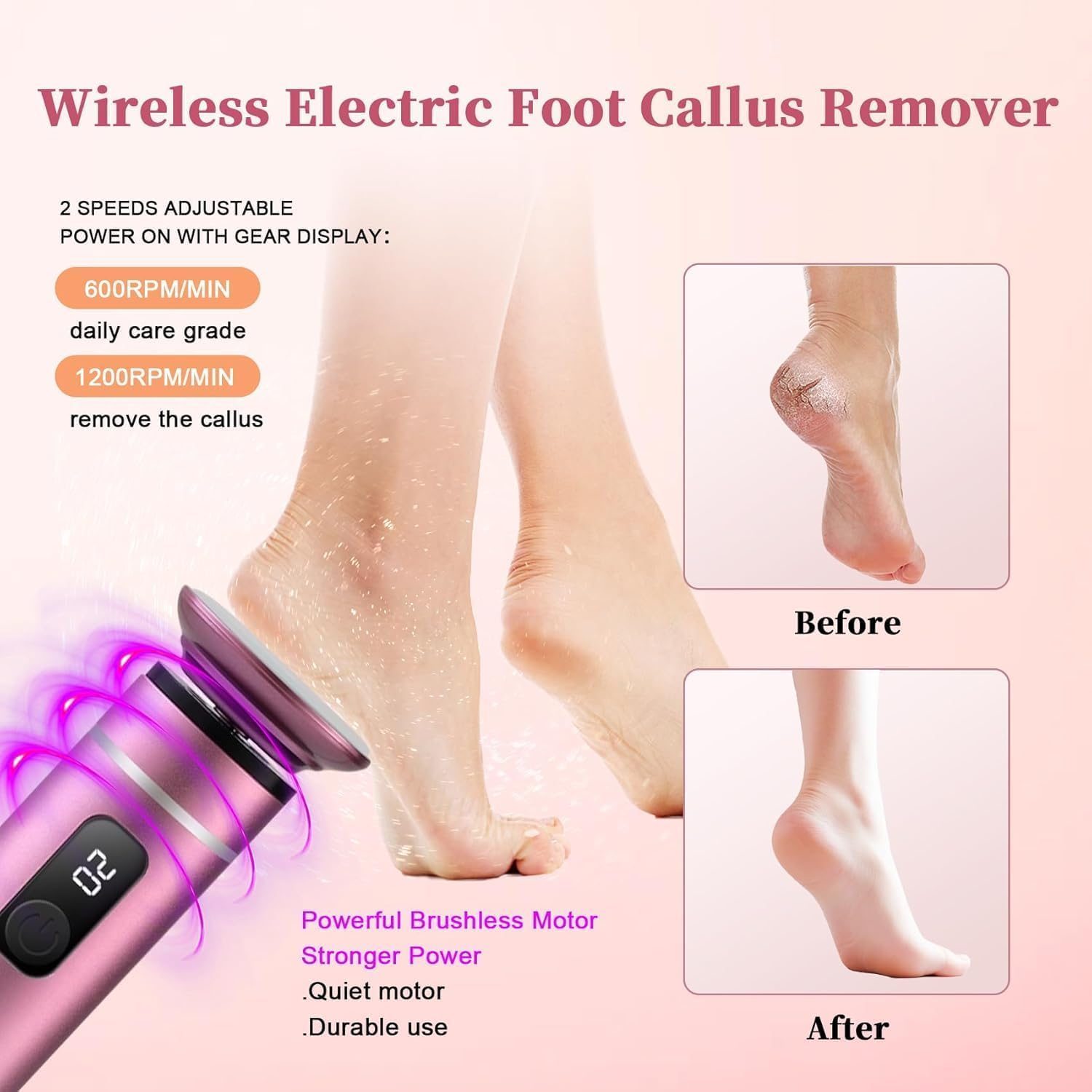 Haygem Electric Callus Remover, Professional Foot Care Tool, Removes Dead Skin from Heels, Rechargeable Foot Dead Skin Remover Set, Adjustable Speed, Suitable for Cracked Heels and Calluses. image number 4
