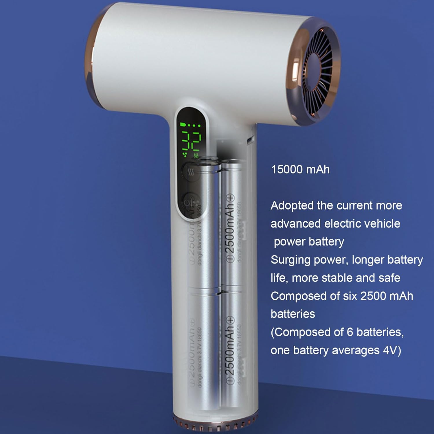 Cordless Hair Dryer with 15600Mah USB Rechargeable Battery, Large Wind Power Design Lightweight and Portable for Travel Dorm Outdoor Use image number 4