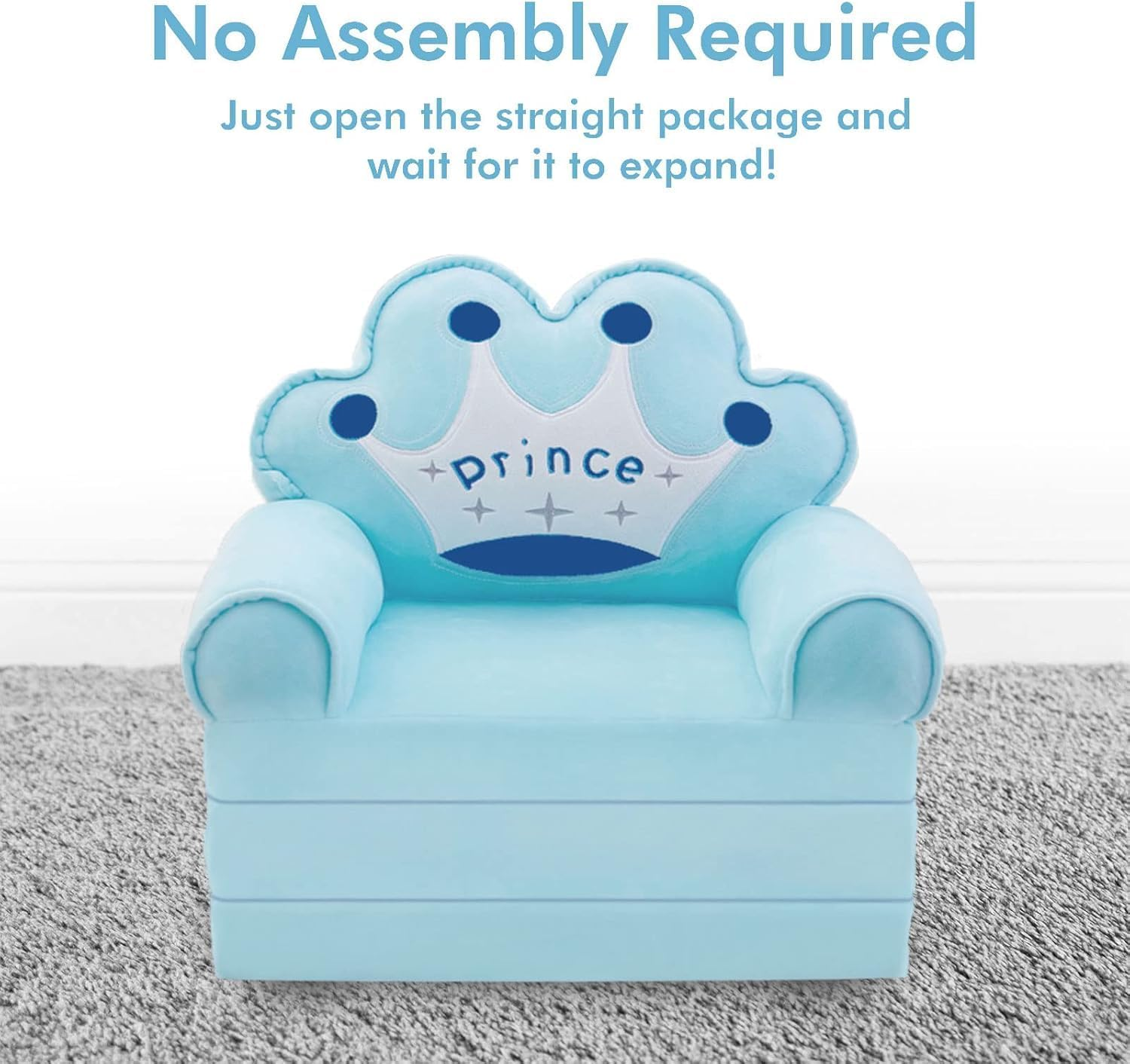 Uandhome Kids Foldable Sofa Bed,Princess Chair for Toddlers 1-3,Cartoon Shape,Baby Sofa Bed Foldable Out Couch for Bedroom,Sofa Bed for Girls (Blue) - Blue image number 4