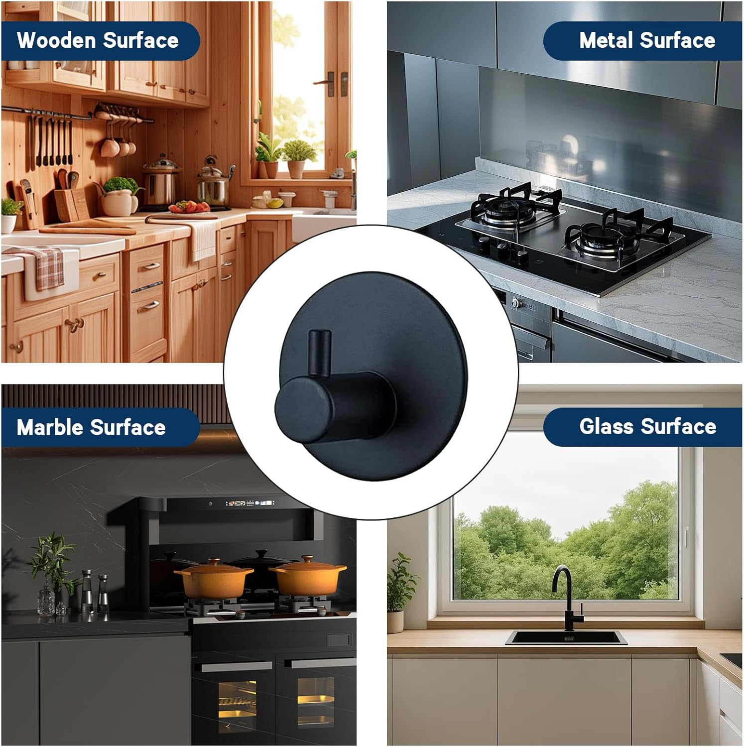 Stylora 6PCS Black Shower Hooks for inside Shower Rust Resistant Waterproof Hooks Stainless Steel Wall Hooks Adhesive Towel Hooks for Bathrooms Metal Adhesive Hooks Kitchen Wall Hooks Holds 2KG image number 5