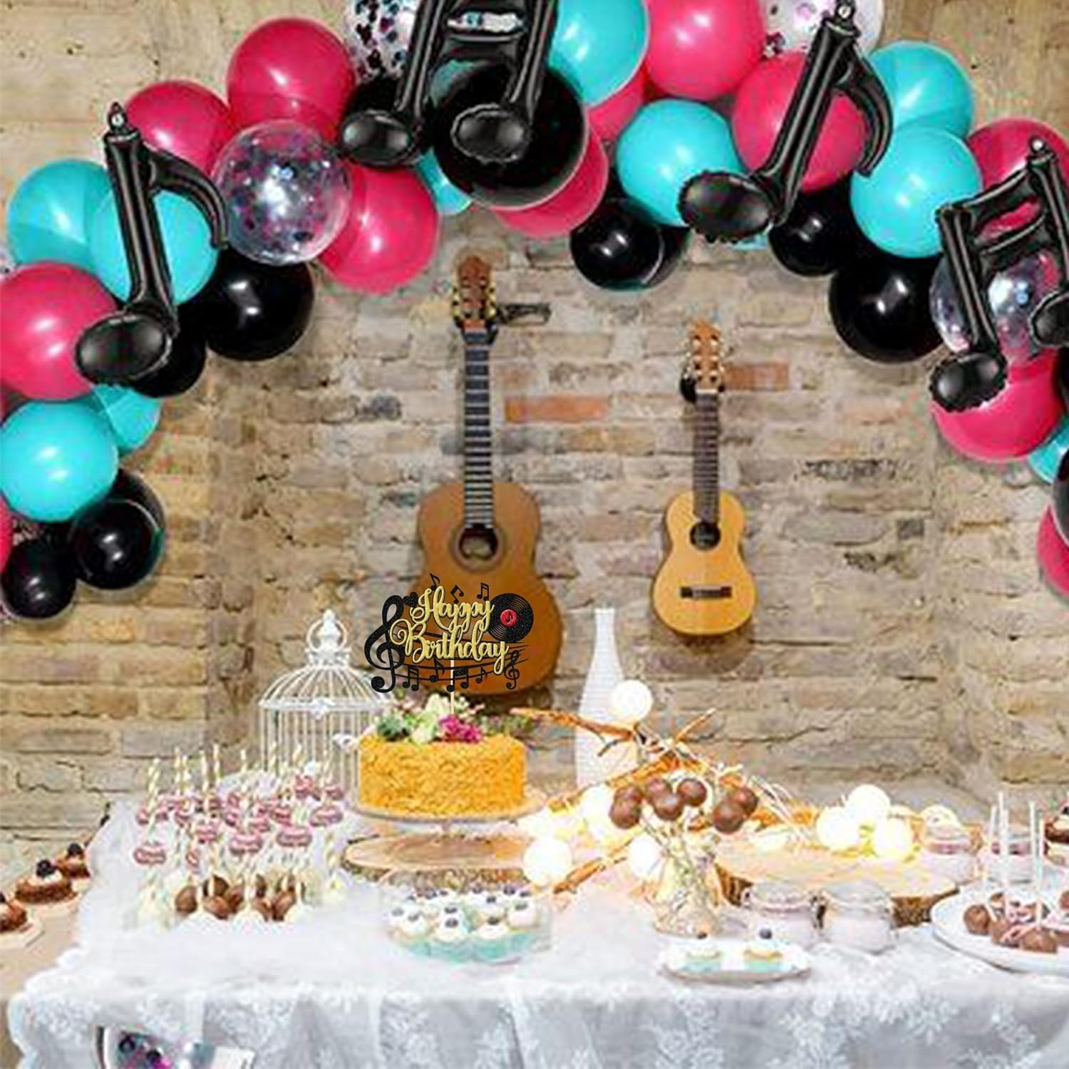 SYKYCTCY 1 Pack Music Happy Birthday Cake Topper Glitter Musical Symbol Note Microphone Lover Birthday Cake Pick for Music Concert Singer Theme Birthday Party Cake Decoration Supplies (#1) image number 5
