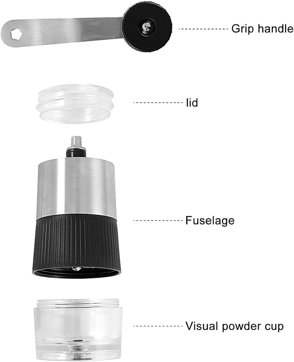 AIMALL Manual Coffee Grinder with Ceramic Conical Burr, Adjustable Coarseness, Portable Mini Hand Mill for Espresso to French Press, Stainless Steel Detachable Design image number 6