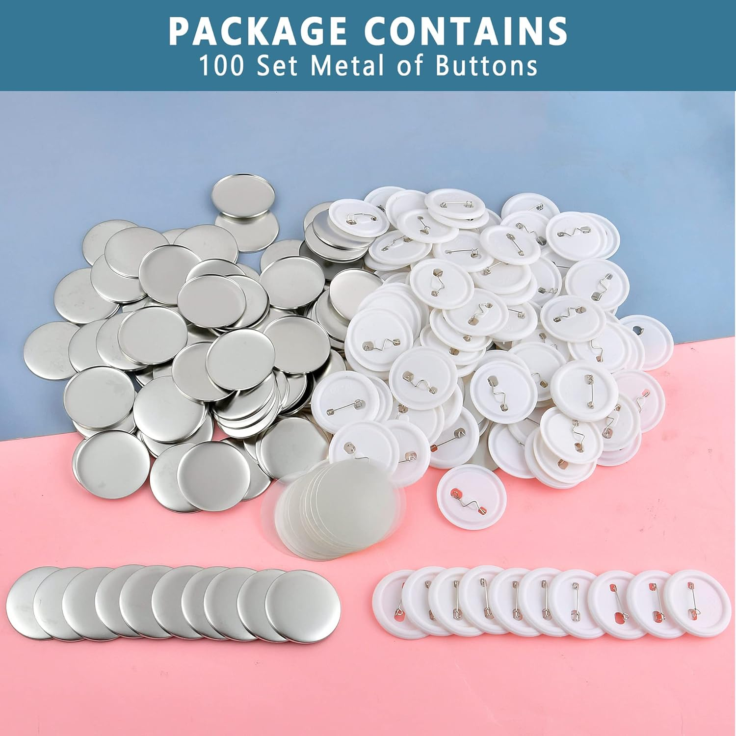100 Pieces Blank Badge Button Parts for Button Making Machine - Metal Shells and Plastic Base Components, Badge Making Supplies for DIY Arts Crafts Gifts Souvenirs (58Mm) image number 3