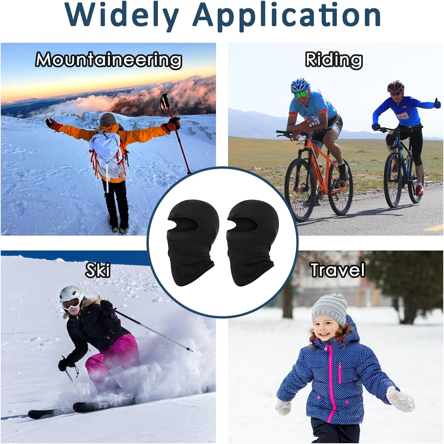 2Pcs Kids Balaclava, Black Balaclava, Ski Masks for Men, UV Protection & Wind Protection Lightweight Neck Warmer, Thin Helmet Liner Face and Neck Cover Mask for Boys Girls, Black, One Size