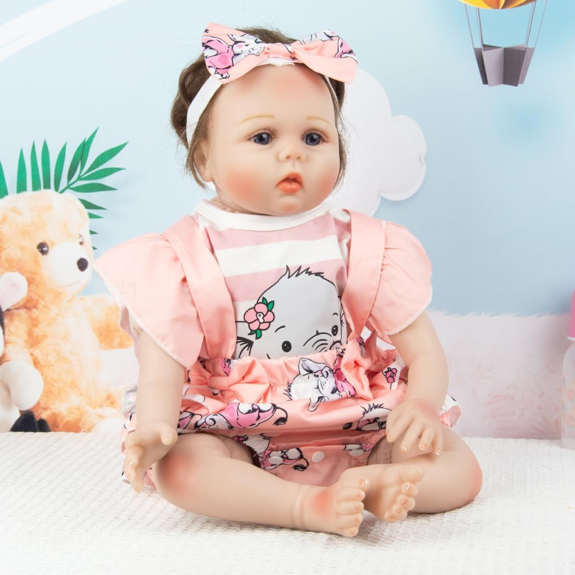 Reborn Baby Girl Doll Clothes Orange Suits Fit 20-22 Inch Reborn Dolls Girl Outfits Accessories 3 Pcs Set with Elephant Patterns image number 2