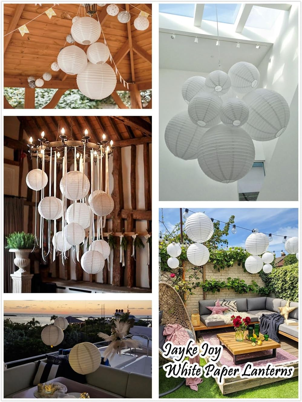 White Paper Lanterns for Party Decorations (8 Inch X 15Pcs) image number 1