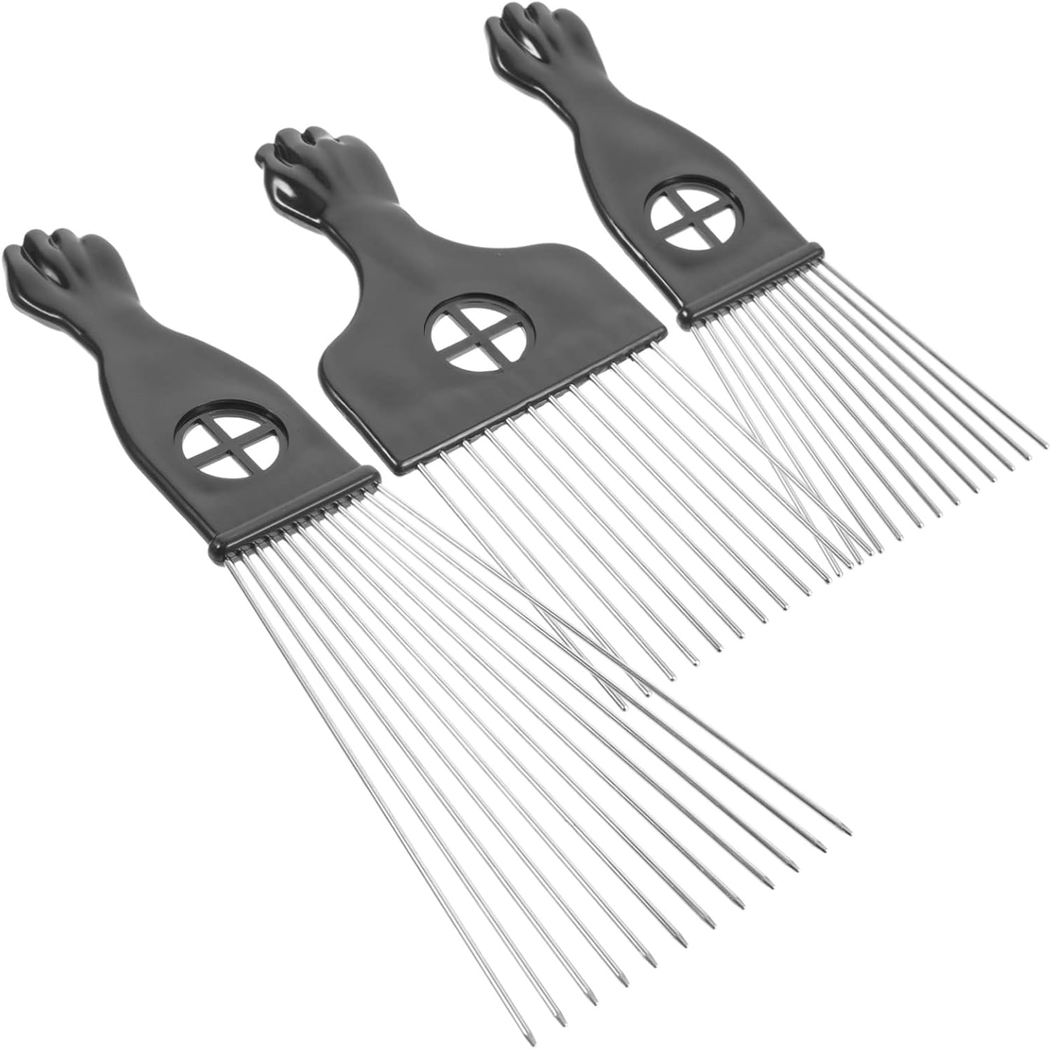 LOORGVEL 3Pcs Stainless Steel Double-Sided Hair Pick Comb Set for Afro Hair Wide Tooth Metal Lifting Combs Detangler for Men image number 6