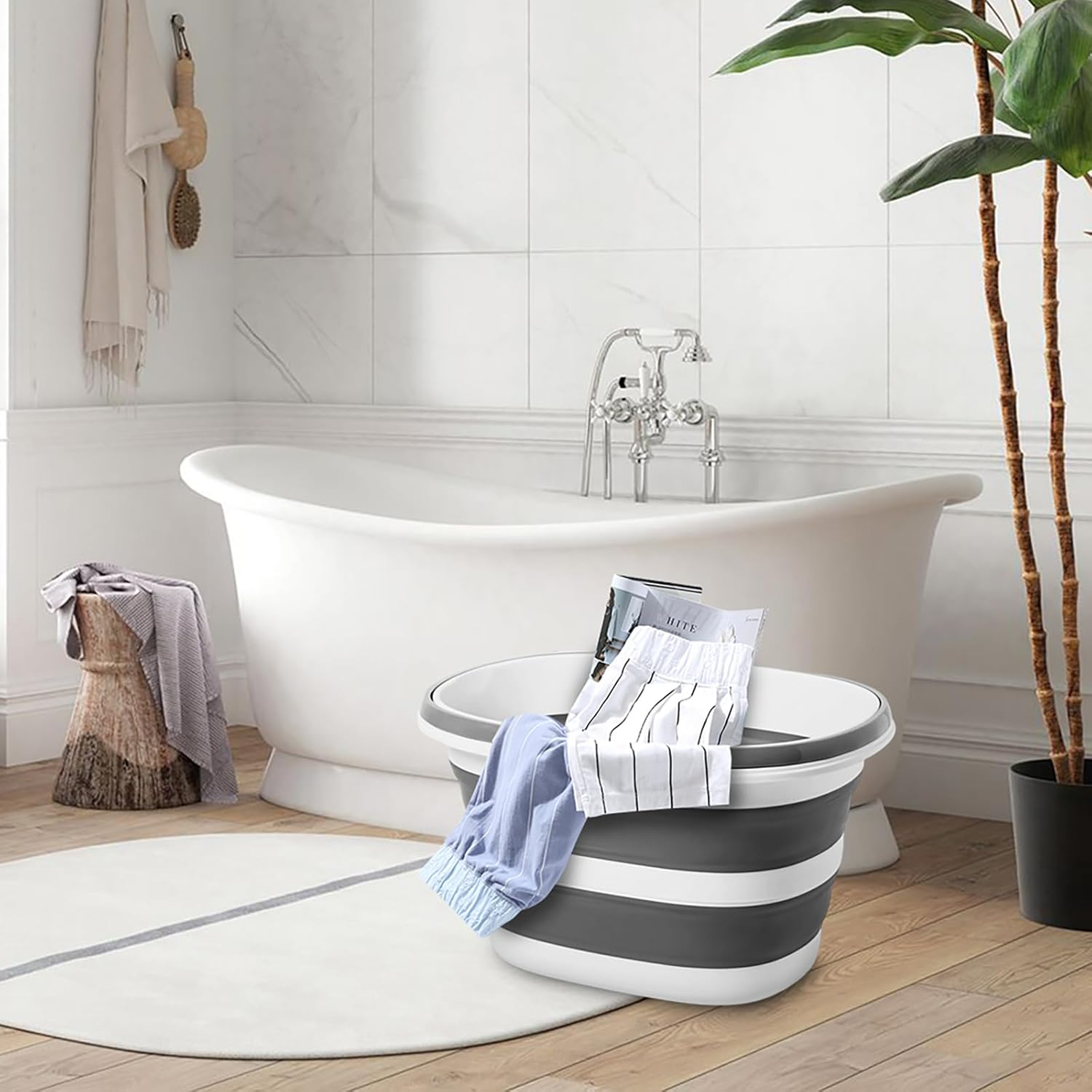 LUPATDY 16L Foldable Bucket, Foldable Mop Bucket with Handles, Portable Silicone Tub, Foldable Cleaning Bucket for Cleaning, Storage, Ideal for Camping, Home and Travel, Grey - Grey image number 4