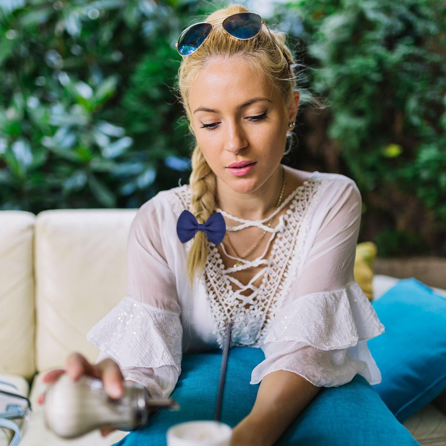 20 Pieces Navy Blue Hair Bobbles with Bow Kids Hair Ties Girls Hair Accessories Elastic Hair Bobbles Hair Accessories School Hair Accessories image number 2