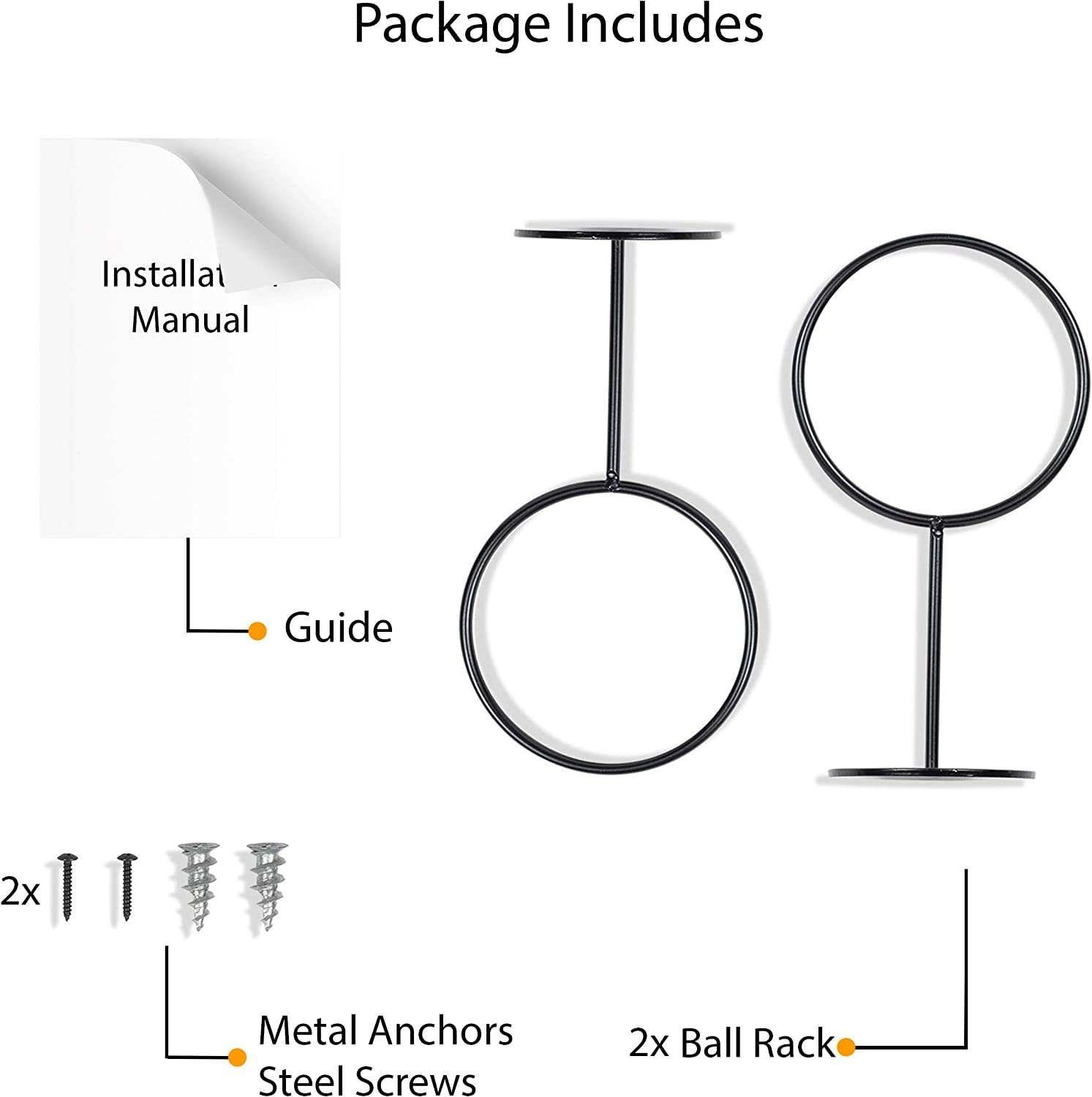 Wallniture Palla Ball Storage Rack Wall Mounted Set of 2, Soccer Ball, Volleyball, Football & Basketball Rack for Man Cave and Kids Room Decor, Display Stand for Sports Memorabilia, Black image number 4