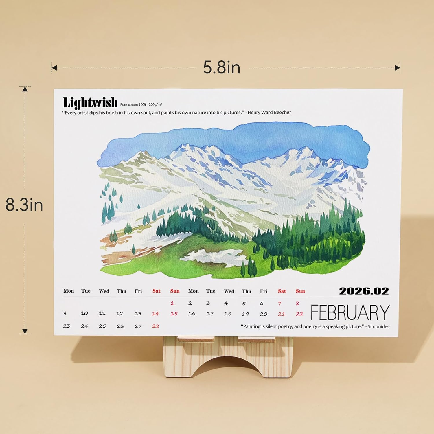 Lightwish Watercolor Calendar Paper for 2026, 100% Cotton, 12 Sheets, 140Lb/300Gsm, Acid-Free Hot Pressed Watercolor Paper, Art Supplies for Watercolor Crafts and DIY Media image number 3