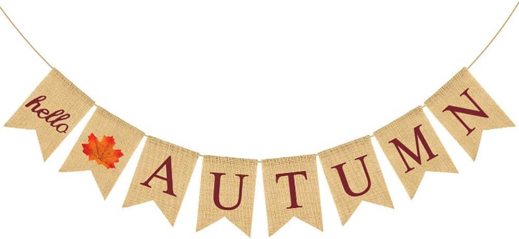 Weforu HELLO AUTUMN Burlap Banner Linen Garland Hanging Banner Bunting for Party Autumn Decorations