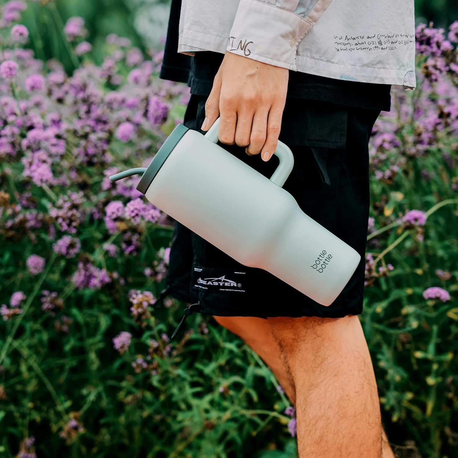 BOTTLE BOTTLE 40Oz Tumbler with Straw and Lid Insulated Travel Mug 1180Ml Stainless Steel Car Coffee Cup with Handle for Gifts Party Office (Green) image number 4