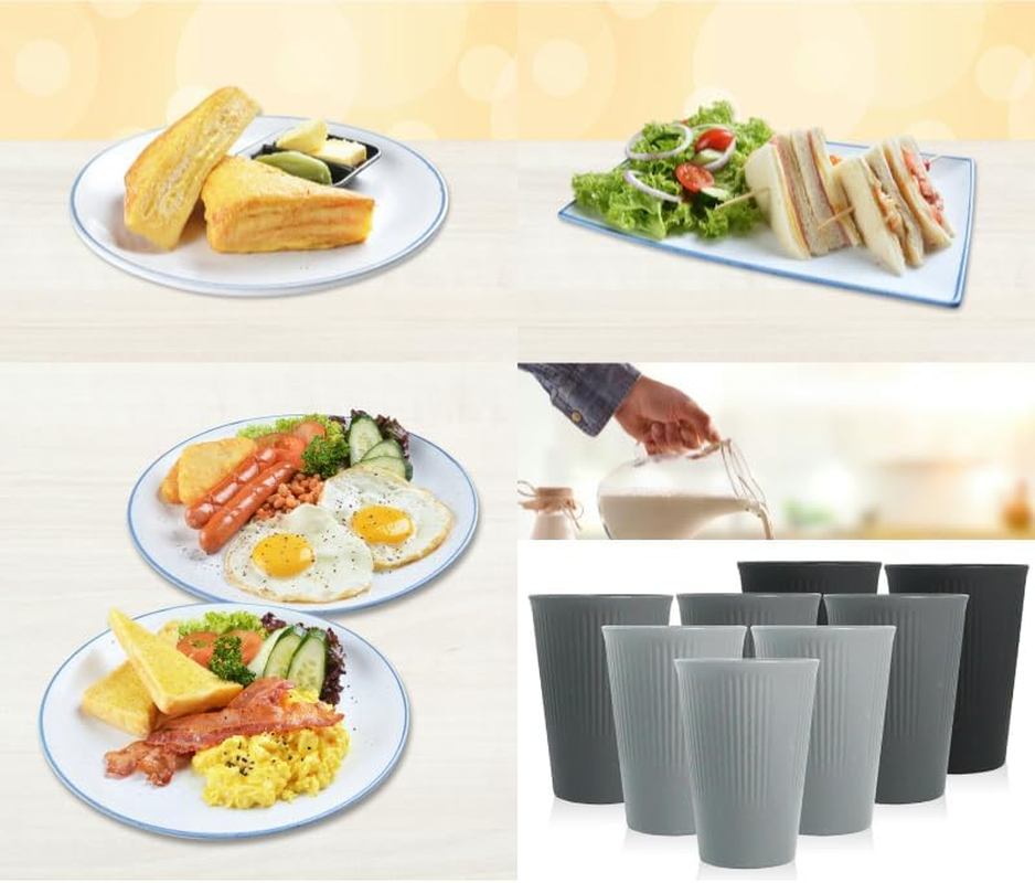 8 Pack Wheat Straw Cups Reusable Drinking Cups, Durable & Lightweight, Perfect for Home, Office, Camping, and Outdoor Use Dishwasher Safe (Black,Gray) - Pink,Green,Blue,Beige image number 3