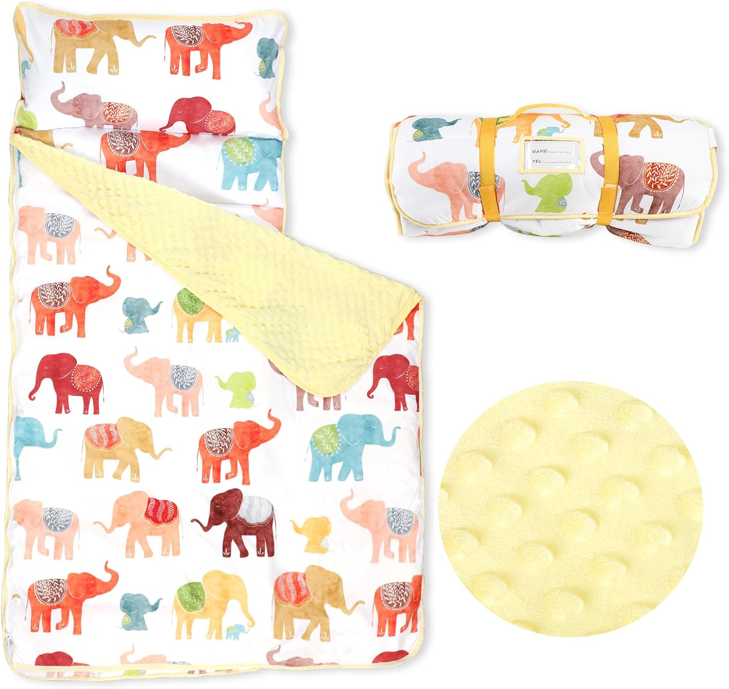 Toddler Nap Mat for Preschool, Thicken Kids Sleeping Mats with Removable Pillow and Blanket for Boys Girls, 140 X 60 Cm Extra Large Daycare Nap Mat(Colorful Elephant) image number 6