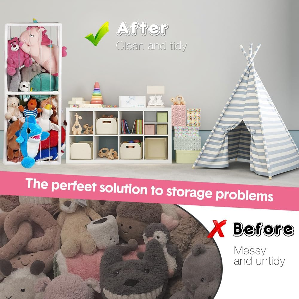 ALSTON Stuffed Animal Storage Plush Toy Storage Vertical Corner Toys Display Holder Easy Accessible with Elastic Cord for Nursery Kids Room Bedroom Organization image number 4