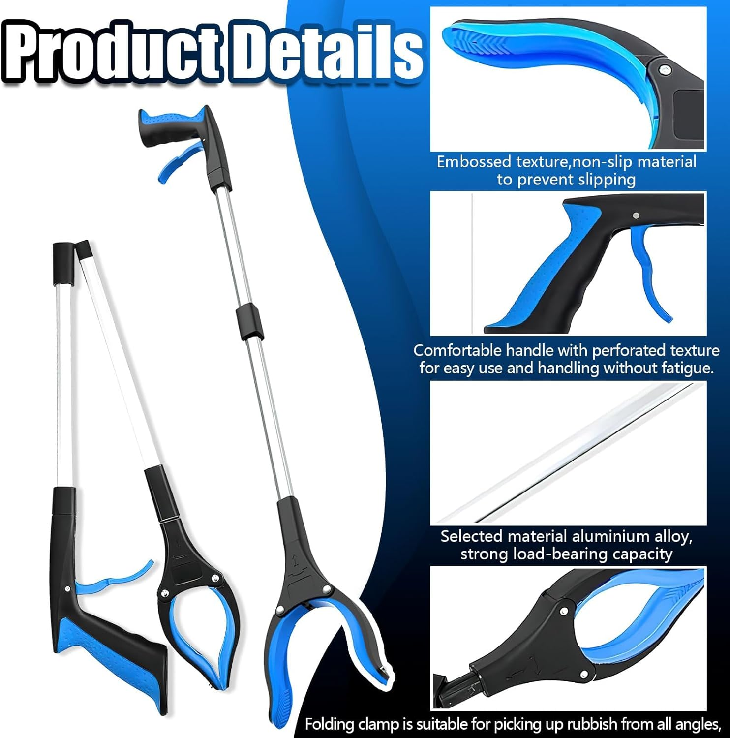 Reacher Grabber Tool, 32" Aluminum Alloy Grabber Tool Heavy Duty with Magnet, Foldable Reacher Grabber for Seniors (Blue) image number 3
