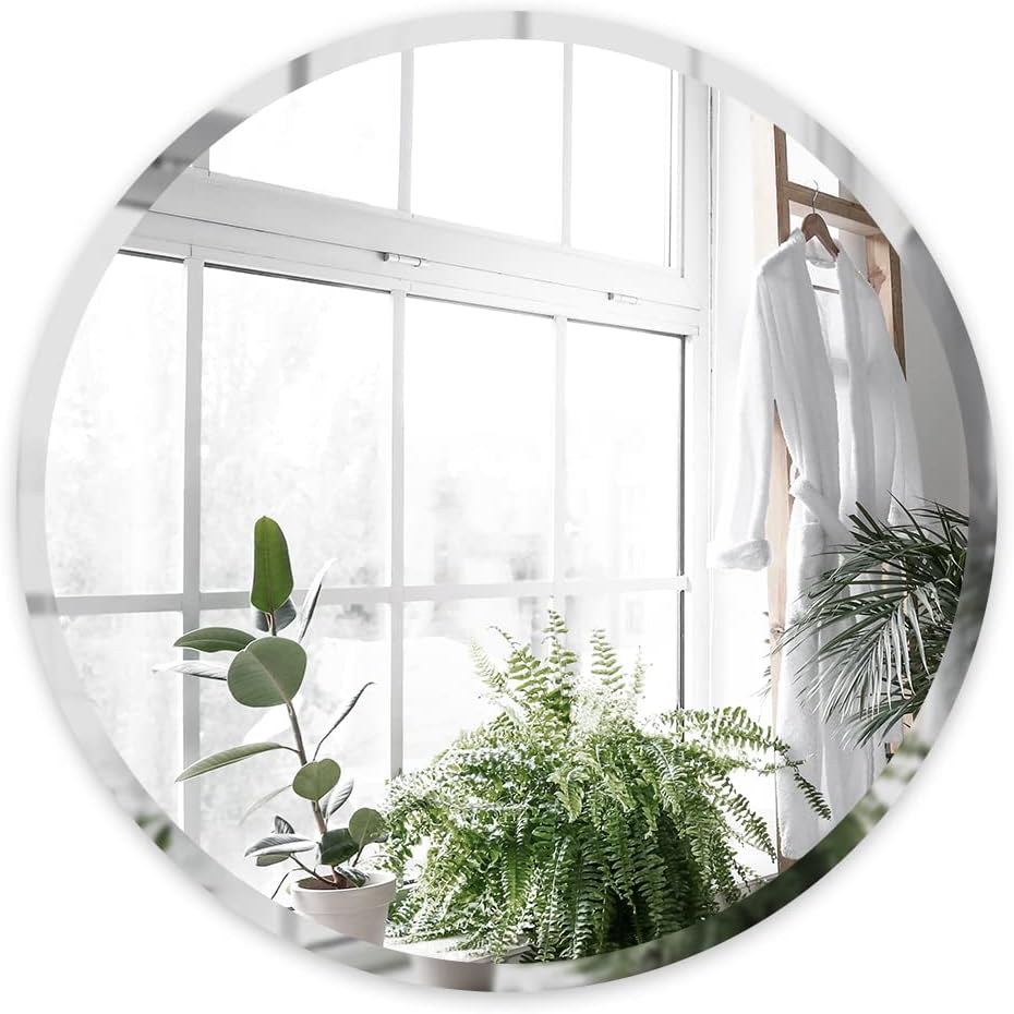 ANYHI round Mirror, 55 Cm Circle Frameless Mirror, Beveled Bathroom Mirror, round Mirrors for Wall D&eacute;cor, Wall Mirror for Bathroom Bedroom Entrance Living Room image number 2