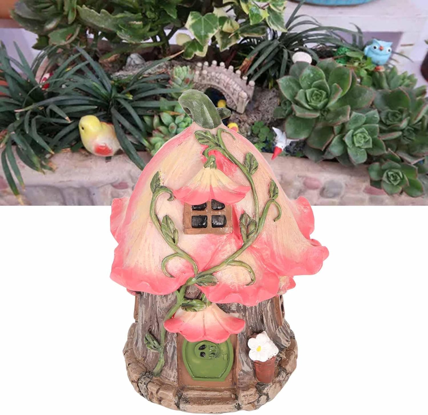 Gernie Fairy Garden House, Resin Gnome Fairy House, Waterproof, UV Resistant, Garden Decor, Pink, Gnome Home, Garden Cottage, Patio Yard Decor image number 6
