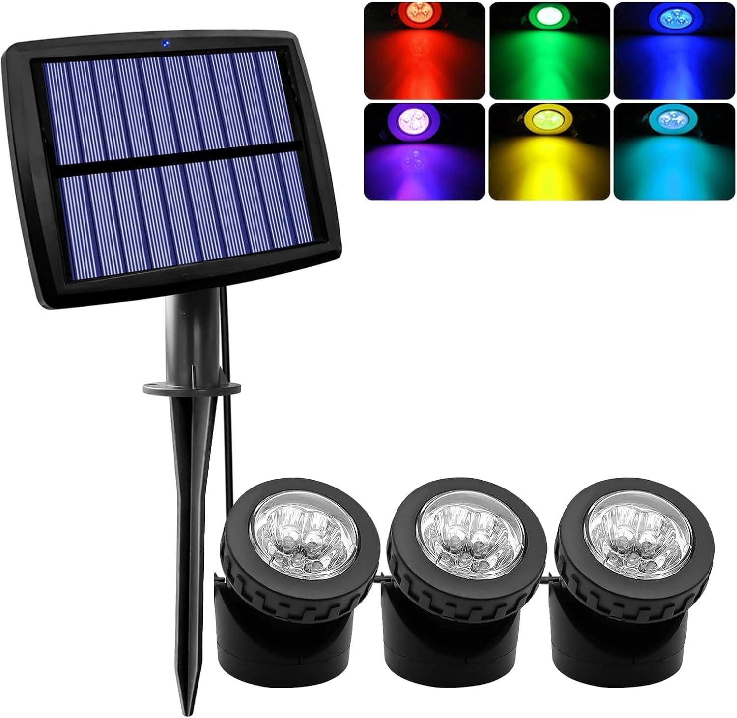 Solar Pond Lights, RGB Color Changing LED Underwater Lights with 2 Modes, Solar Submersible Fountain Lights IP68 Waterproof, Landscape Spotlights for Ganden Pond Waterfall Fountain Pool (2 in 1)