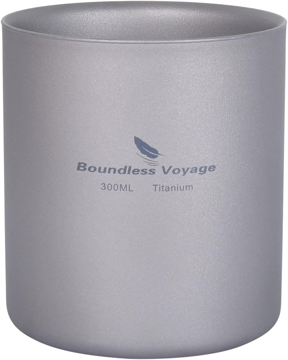 Boundless Voyage D-Ti3030D Titanium Mug, Mini Insulated Double-Walled Cup, Outdoor Camping, Foldable Coffee Tea Drinkware, Lightweight, Durable Tableware for Daily Used Hiking, 450 Ml