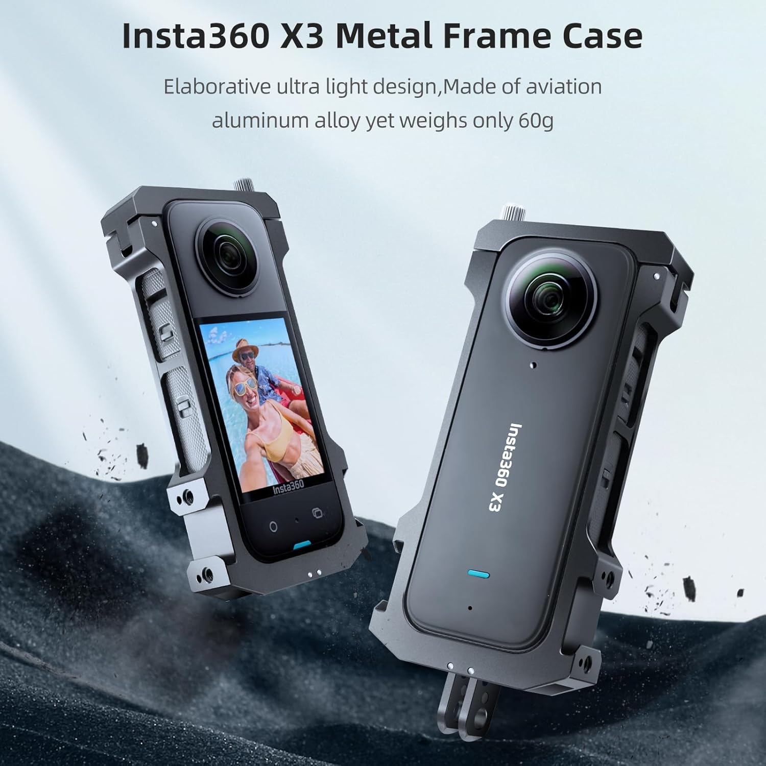 REYGEAK Aluminum Frame Cage for Insta360 One X3, Ultra Light Protective Case/Shell/Housing Accessories for Insta 360 X3 Double Cold Shoe Interface with 1/4" Threads Cold Shoe Mount Folding Fingers