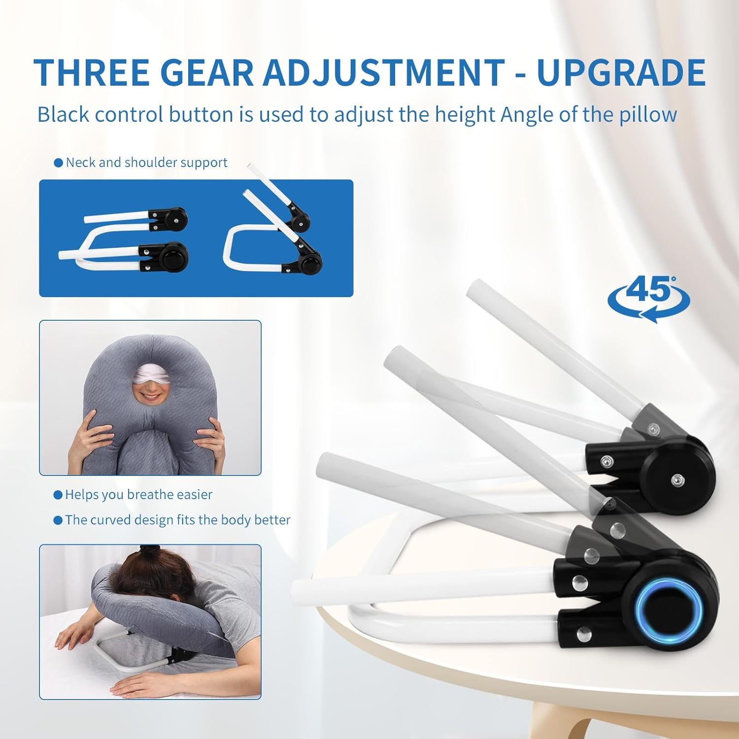 Beatvive Face down Pillow for Sleeping, Prone Pillow for Vitrectomy or Retinal Surgery, Adjustable Height Prone Prone Pillow Face down Sleep, Retina Lying Pillow Eye Surgery Recovery (Square Gray) image number 3