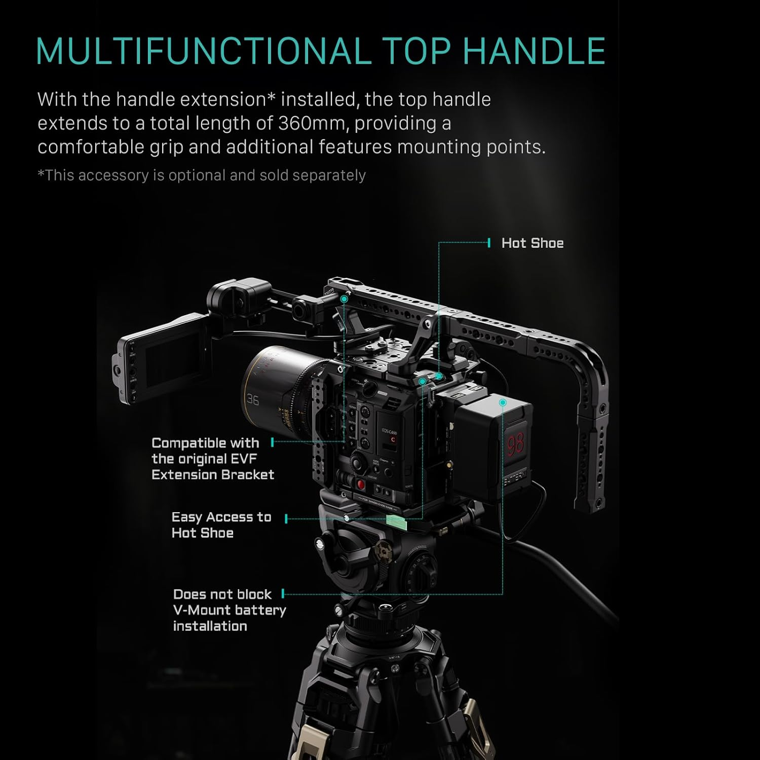Tilta C400 Cage Camera Cage Advanced Kit Compatible with C400 with Top Handle, Shoulder Pad Baseplate, Rod Set - Black ES-T22-B image number 3