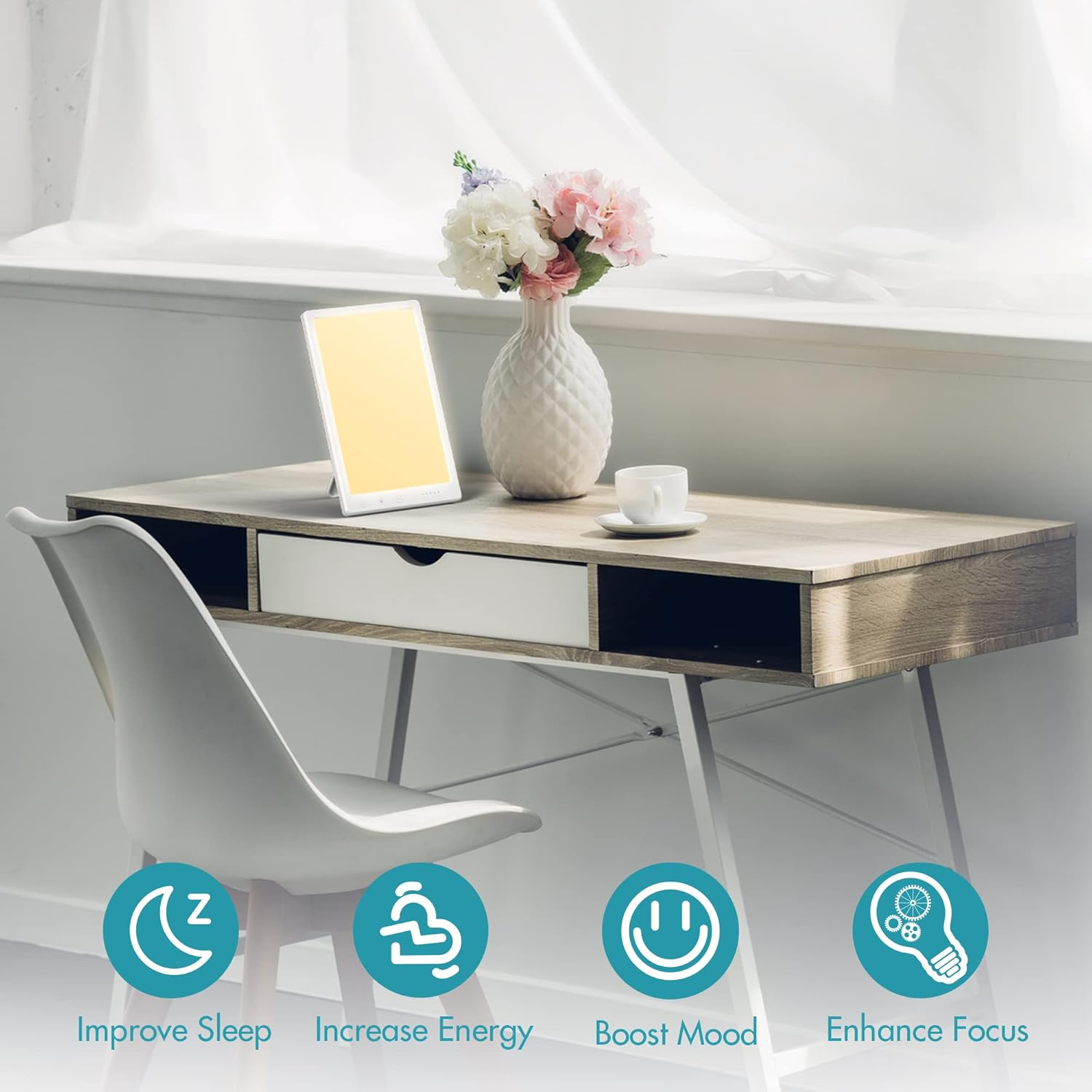 Panergy Light Lamp, Uv-Free 16000 Lux Simulated Sunlight, Sun Lamp with 3 Color Temperature, 4 Brightness Levels & 4 Timers, Touch Control Sunlight Lamp with 45&deg; Foldable Stand for Home Office