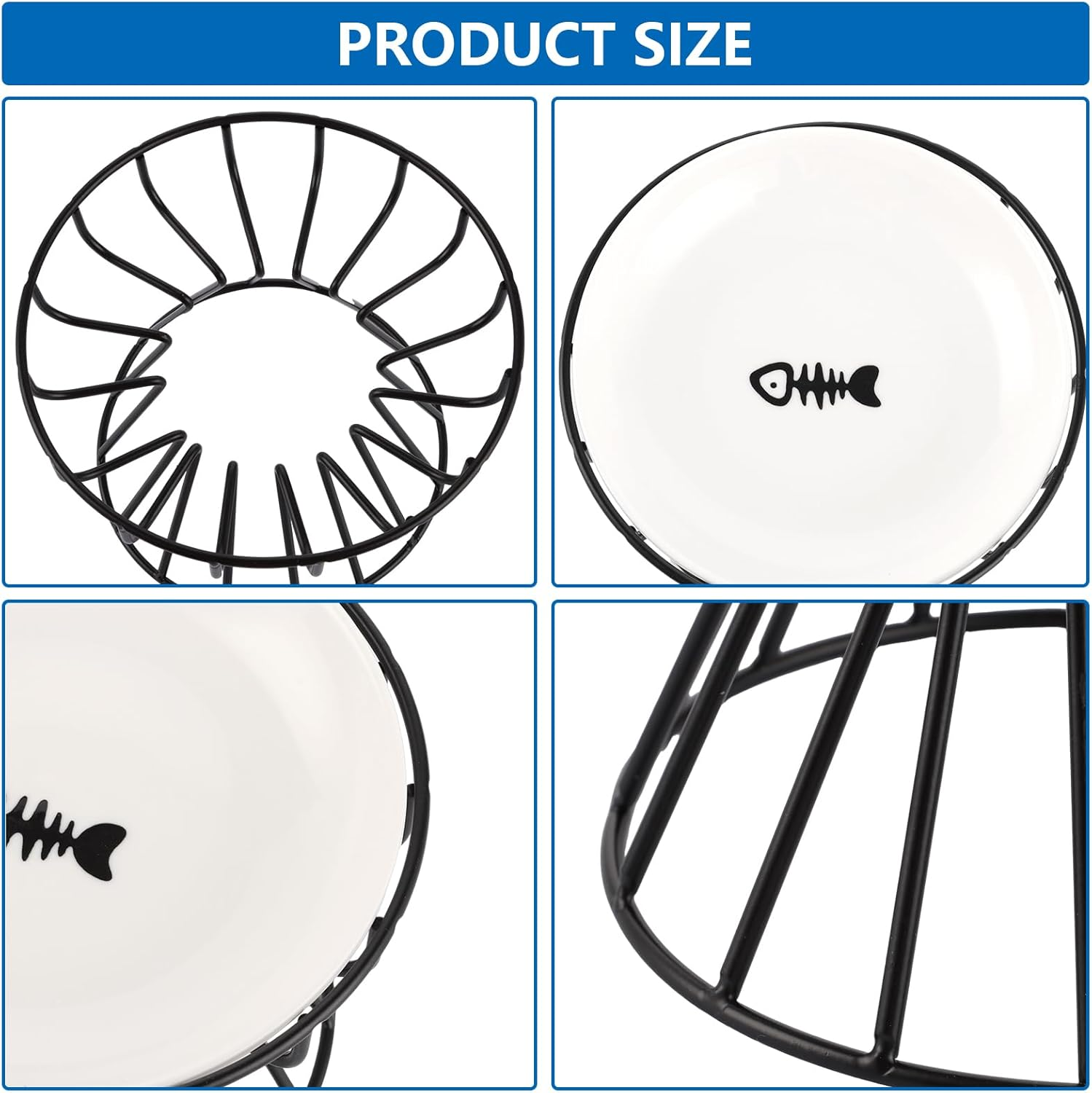 VIDETOL Set of 3 Raised Cat Bowls with Metal Stand and Non-Slip Mat, Ceramic Cat Bowls for Cats and Dogs image number 6