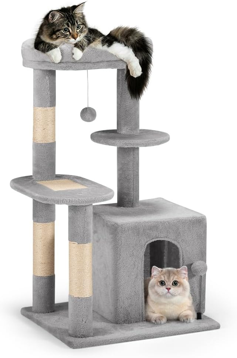 Cat Tree, 180CM Tall Cat Tree Tower for Large/Big Cats, Climbing Cat Tower Multi-Level Furniture Activity Center with a Large Hammock, Cat Condo and 4 Sisal Scratching Posts, Light Gray