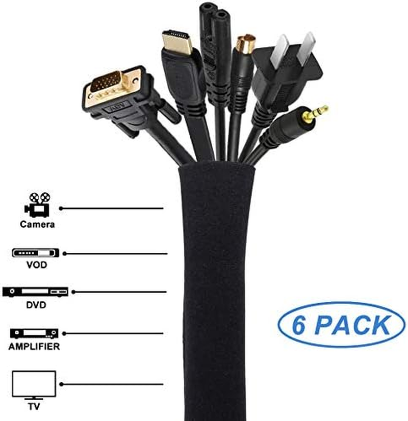 JOTO Cable Management Sleeve, Cord Management System for Tv/Computer/Home Entertainment, 19-20 Inch Flexible Cable Sleeve Wrap Cover Organizer, 6 Piece -Black image number 1