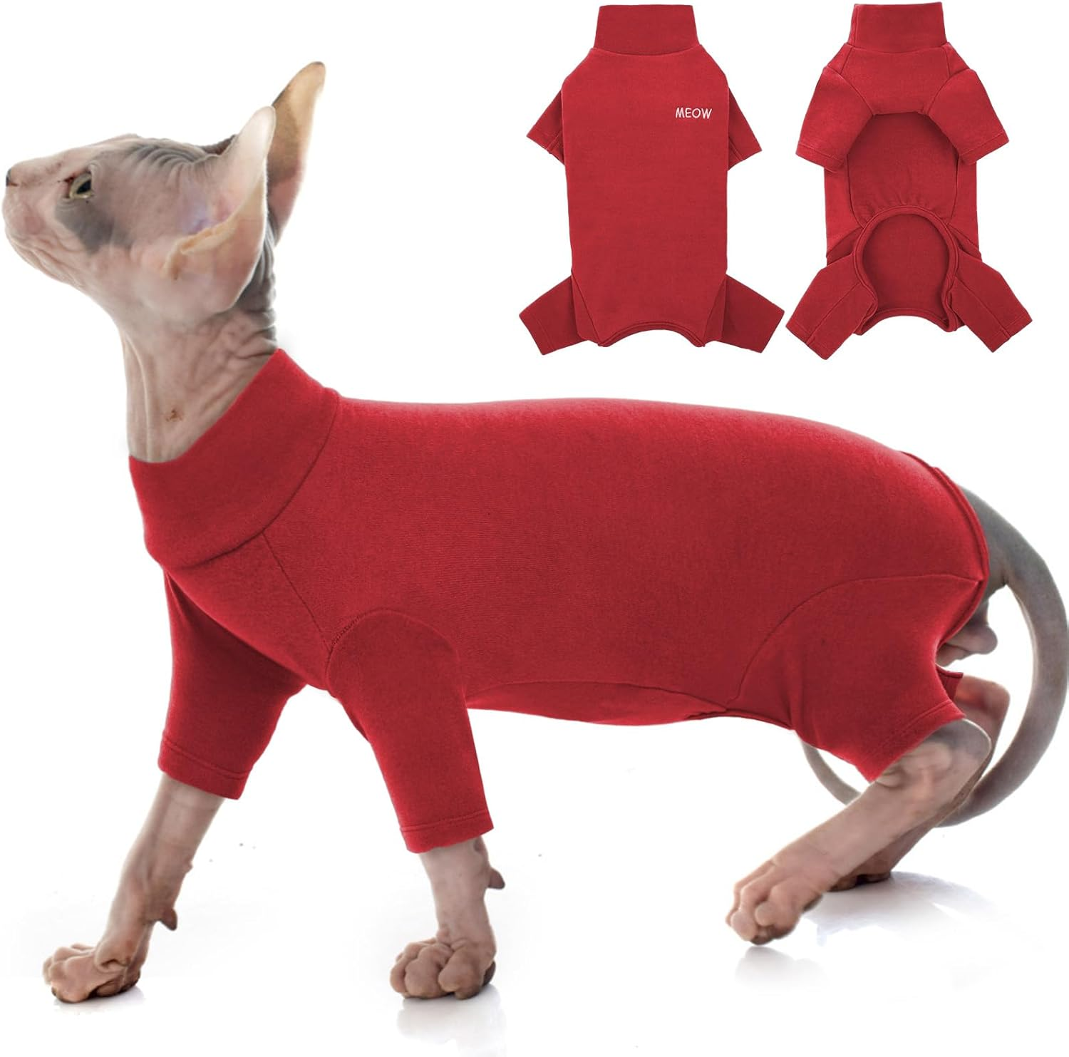 Sphynx Cat Pajamas Post Op Body Gown Clothes Jacket (Dark Green, XL)