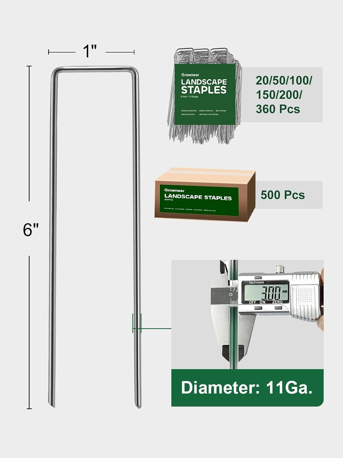 100-Pack 6 Inches Heavy Duty 11 Gauge Galvanized Steel Garden Stakes Staples Securing Pegs for Securing Weed Fabric Landscape Fabric Netting Ground Sheets and Fleece image number 4