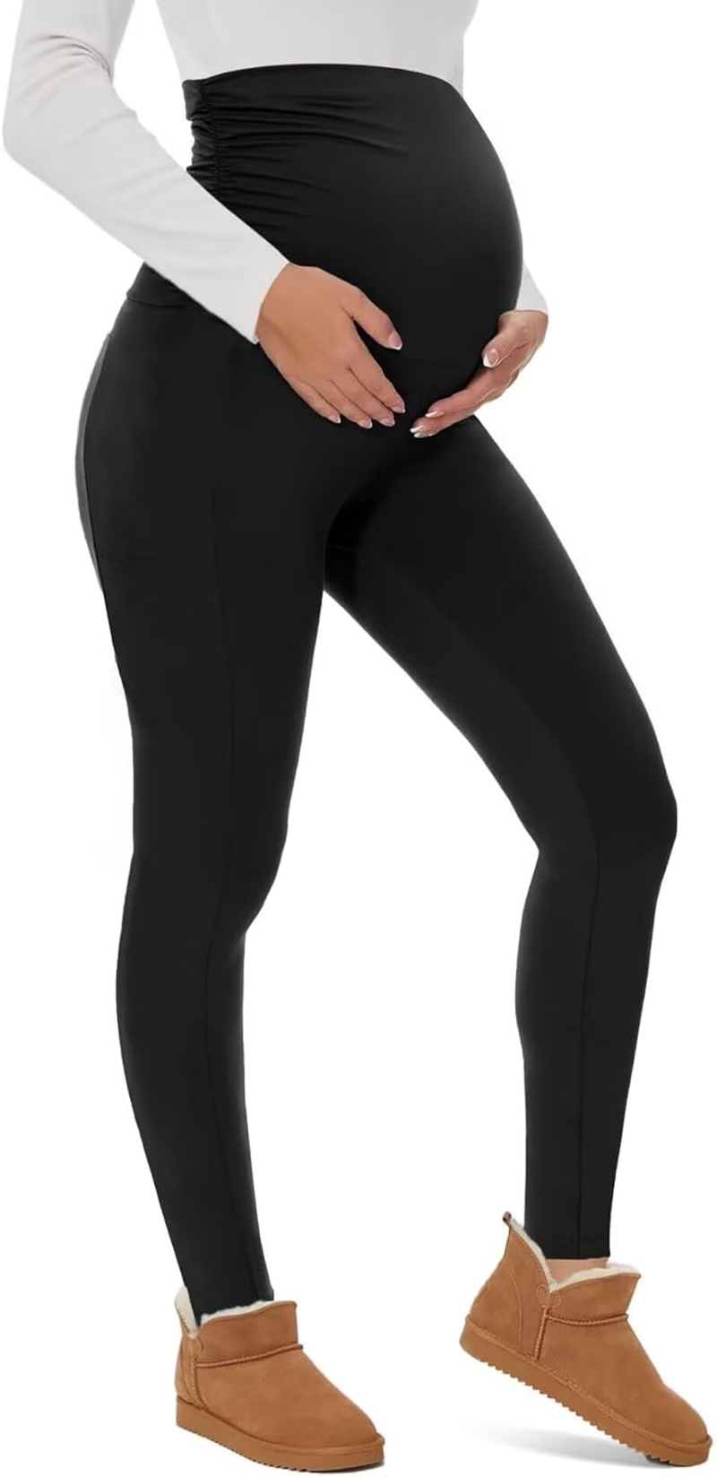 QGGQDD Thermal Warm Maternity Leggings Women'S High Waist Winter Pregnancy Leggings for Home Sports Pregnancy image number 4