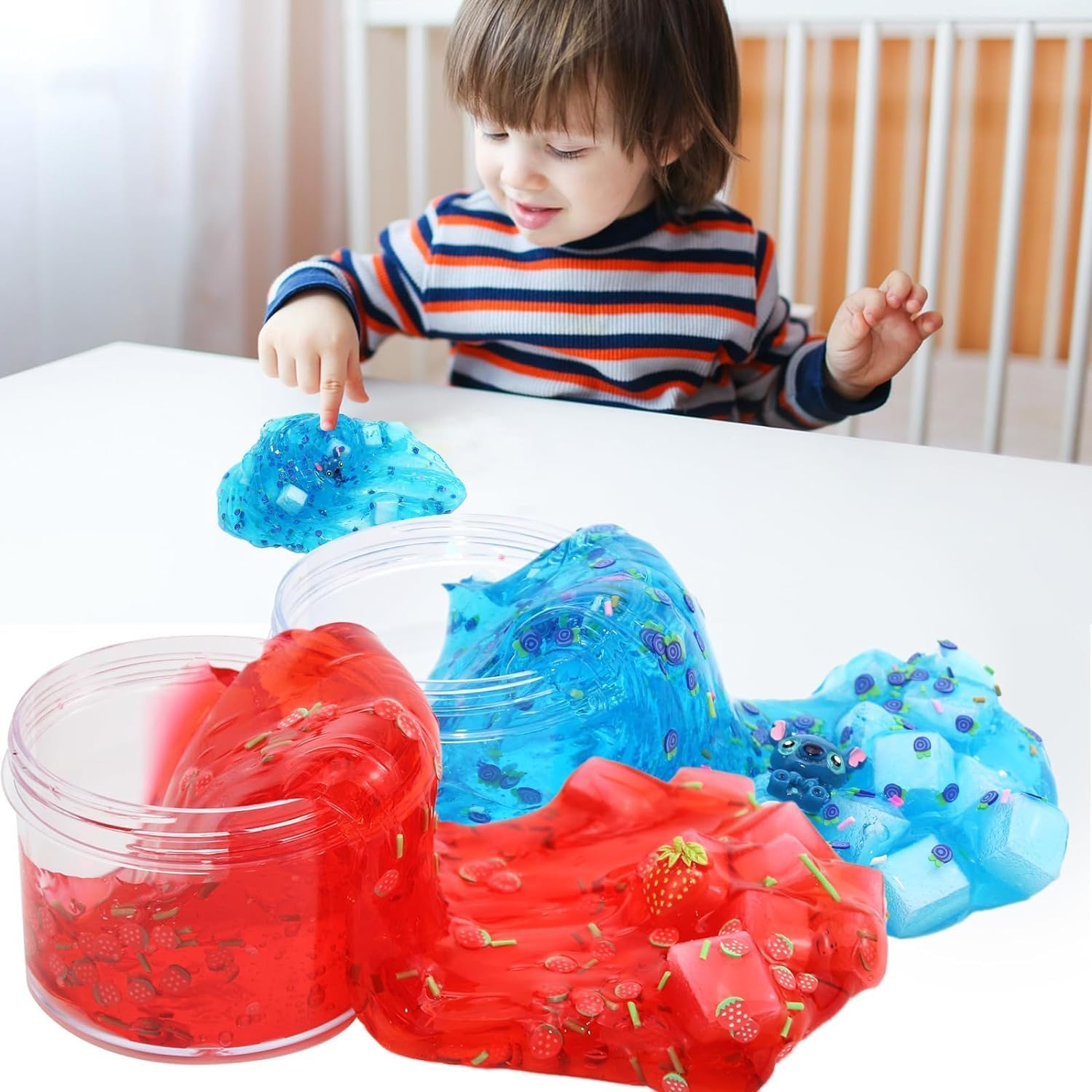 1KG Jelly Cube Clear Slime Kit 8 Pack for Kids, Crunchy Water Slime with Peachybbies, Stress Relief Toy, Party Favors for Girl Boys 6 7 8 9 10 11 12 image number 5