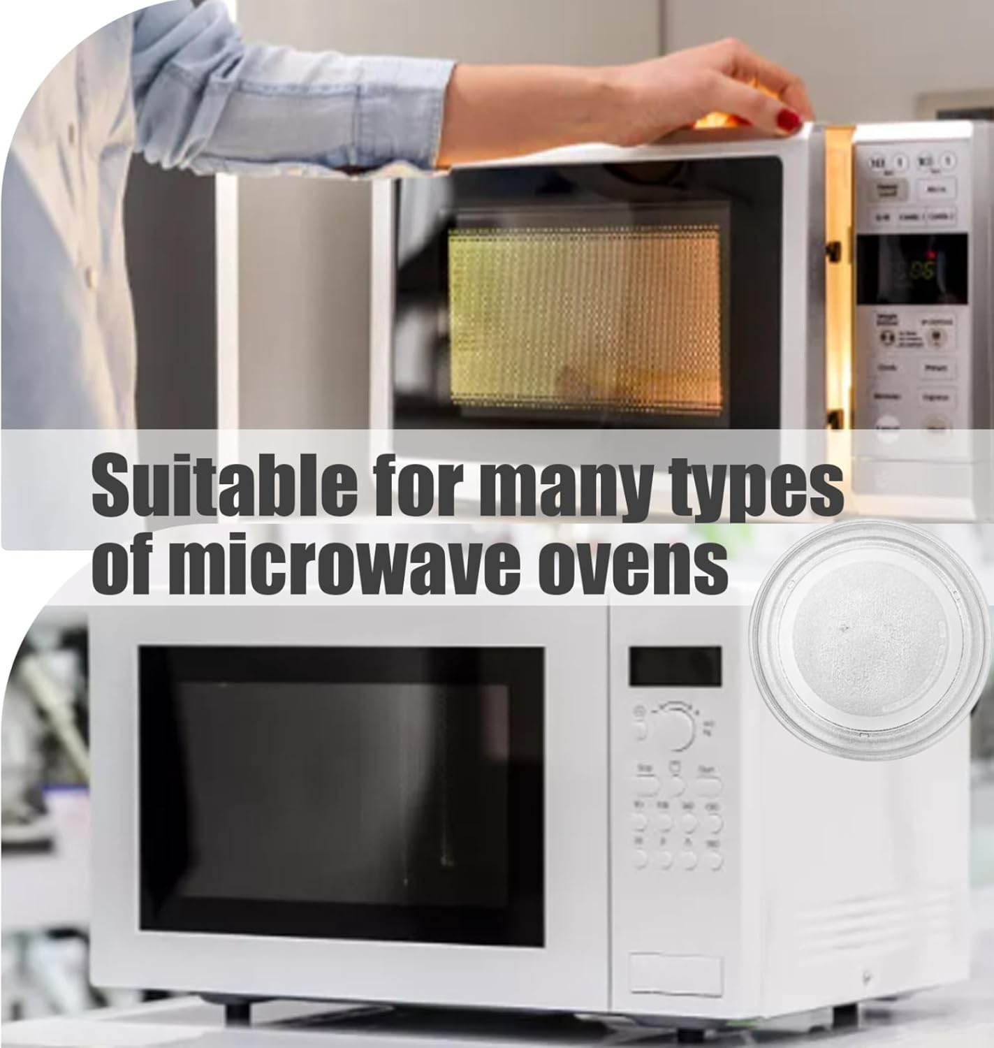 Microwave Plate Replacement Universal-Fit 9.6 Inch Turntable Glass Microwave Tray with 3 Arm Turntable Ring for 17-25L, Tray, Plate Replacement image number 3