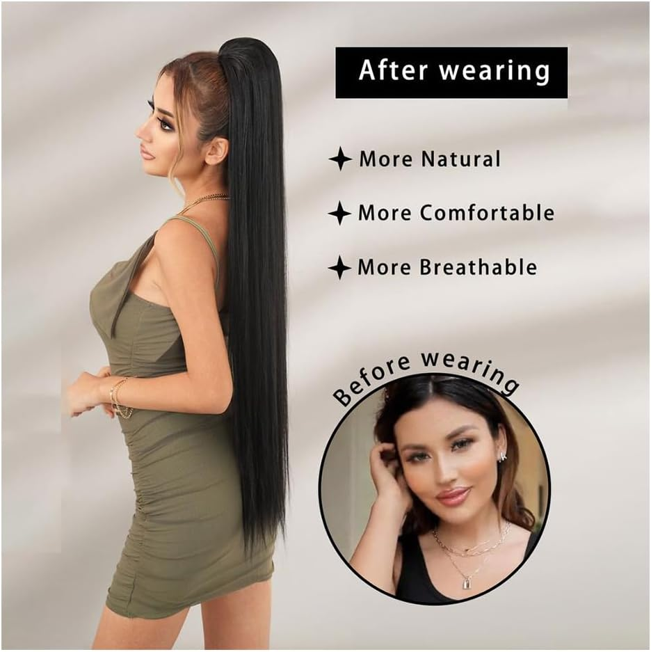 20 Inch Strap Ponytail Wig Claw Clip Long Straight Fake Pony Tail Natural Fake Ponytail Piece Ponytail Hairpiece Wig Hair Extensions image number 1