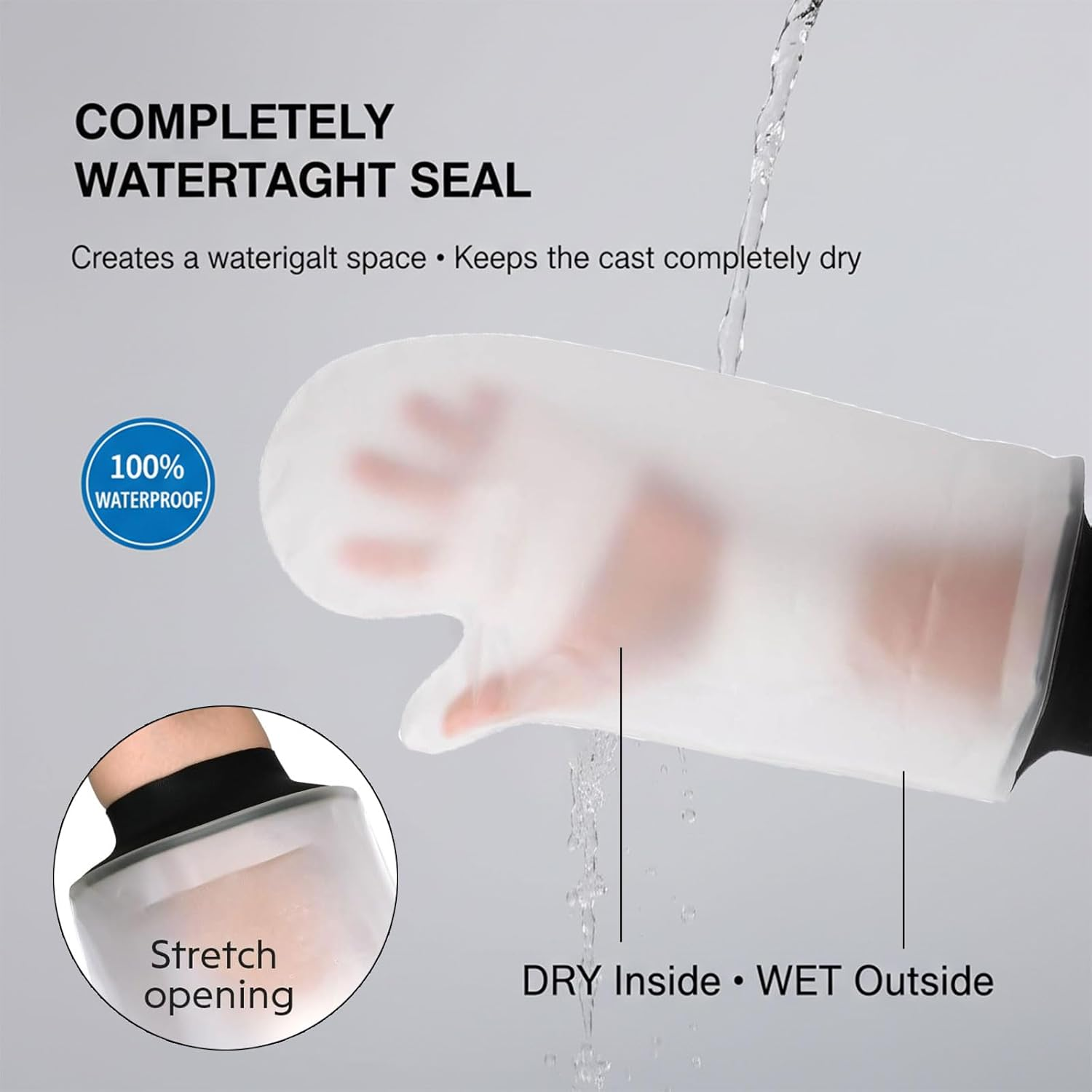 Waterproof Cast Cover Arm Adult Reusable Protector for Shower, Bath and Swimming, Durable PVC Surgical Rubber Material, Compatible with Hand, Wrist, Thumb, Fingers and Palm &ndash; CRFY