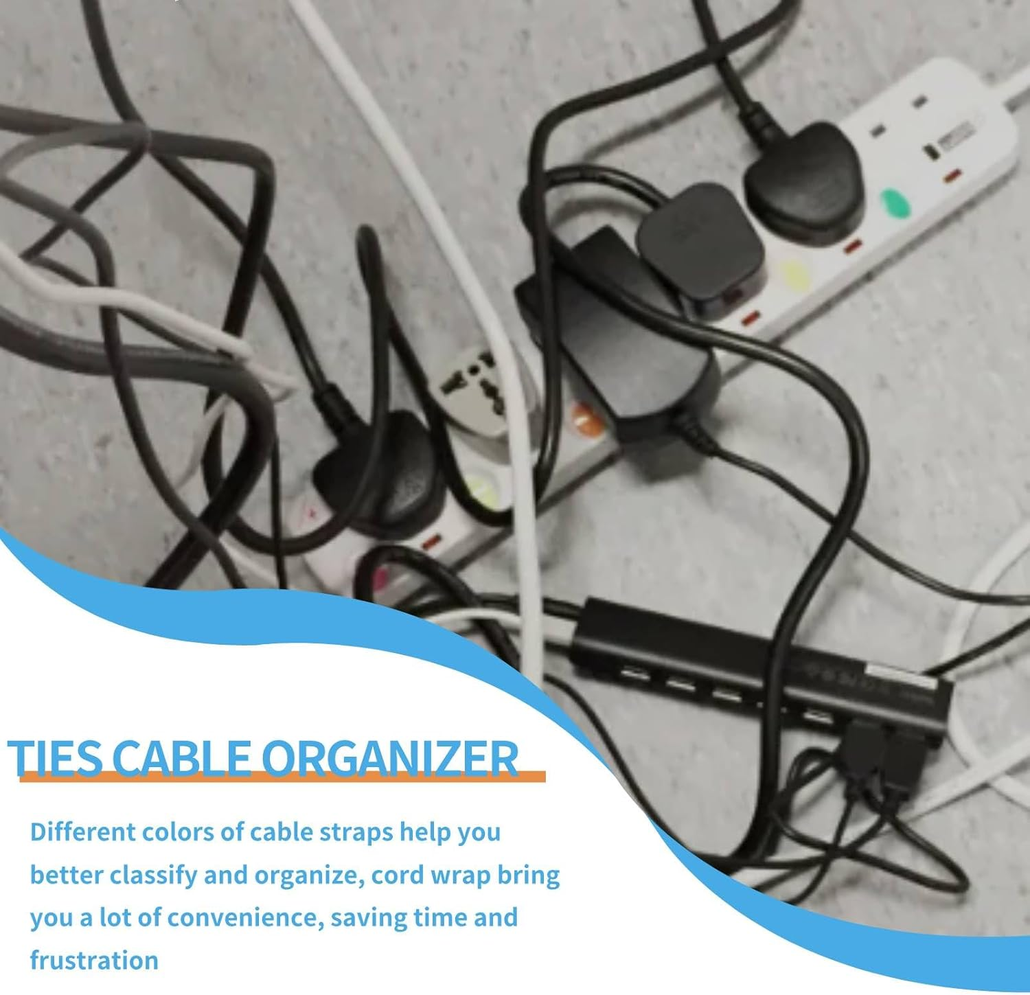 50PCS Reusable Fastening Cable Ties, Cord Organizer Ties Electrical Cord Organizer Cable Management Straps Wire Ties for Office Home Data Centers(Light Blue) - Black image number 4