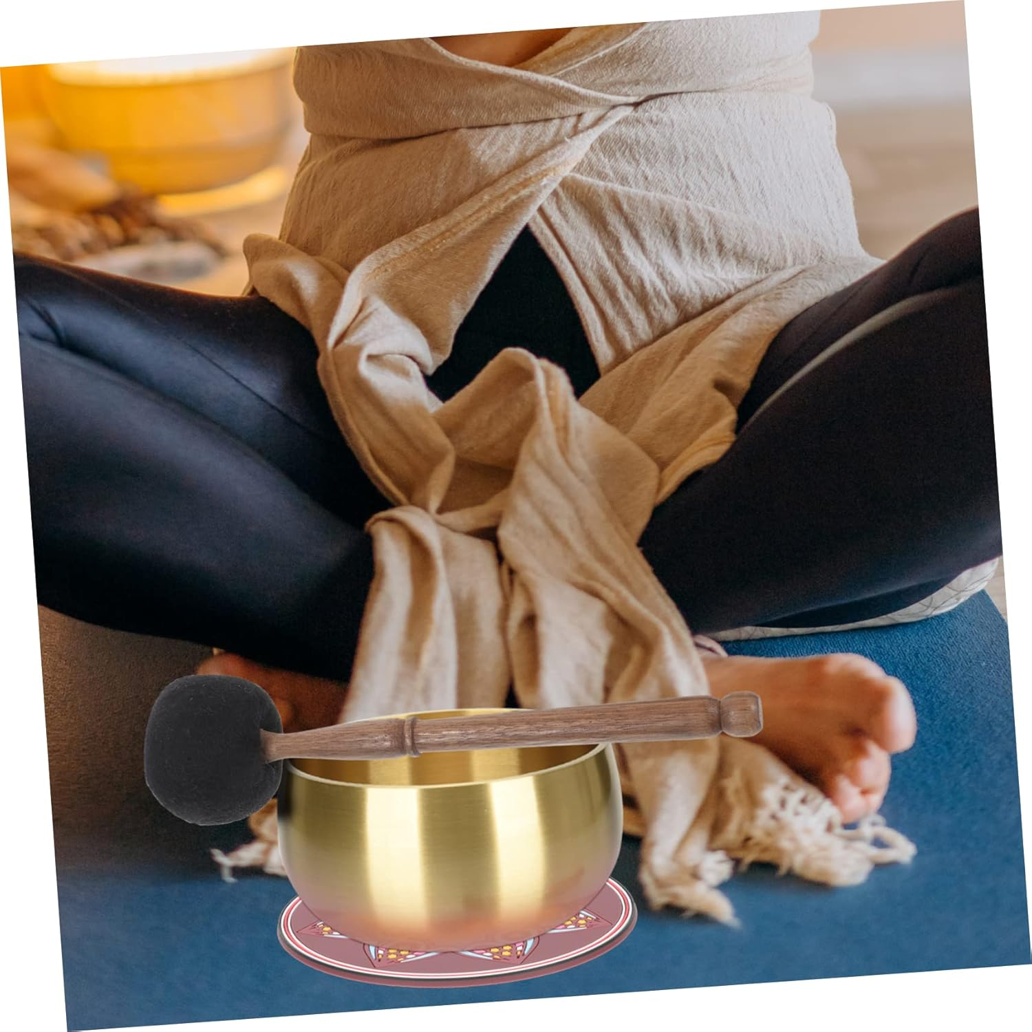 Tibetan Singing Bowl Mallet Wool Felt Head Wooden Stick Medium Size Black Meditation Sound Bowl Striker Accessory for Yoga Healing image number 5