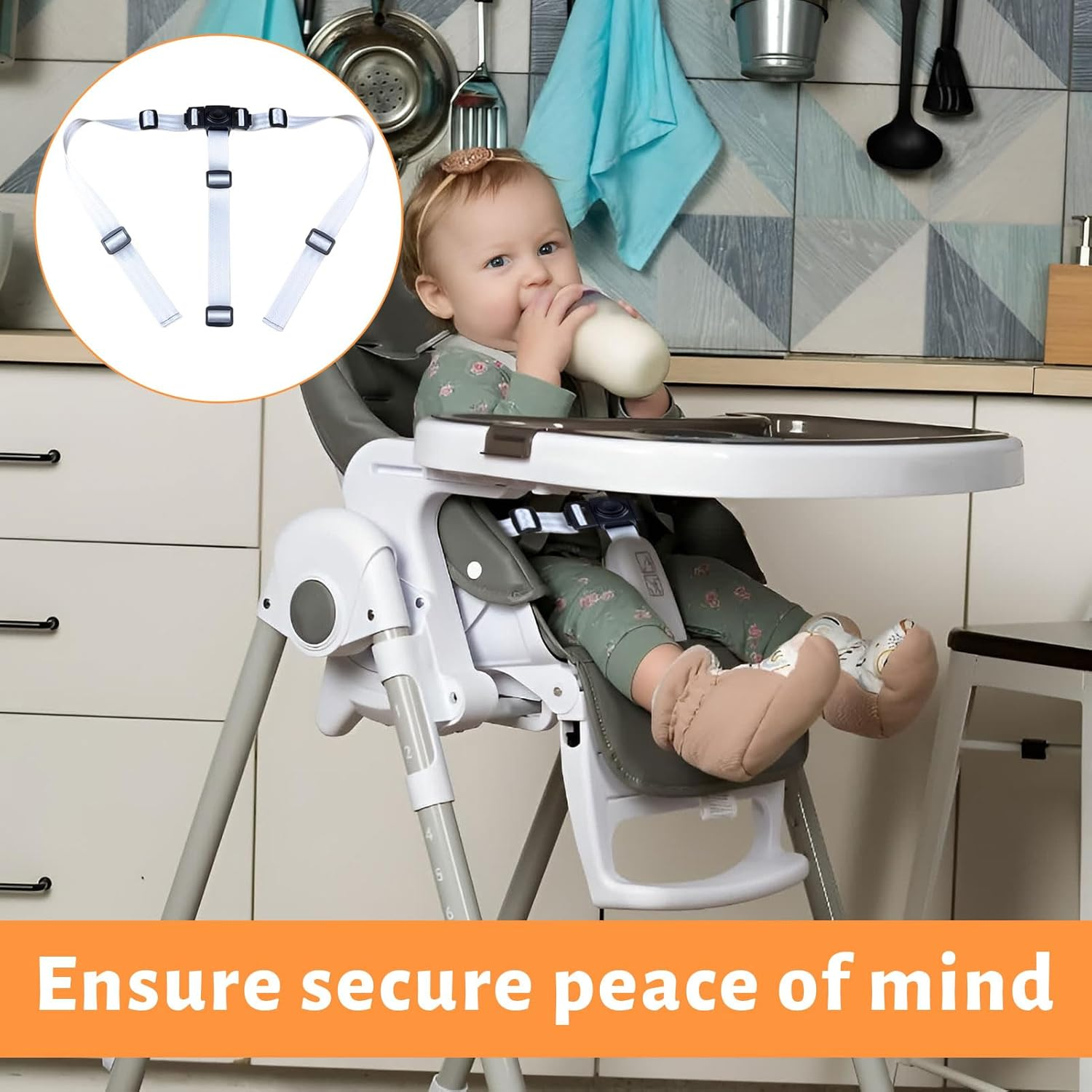 Baby High Chair Strap, Kids Chair Safety Belt, Kids High Chair Straps Replacement for IKEA Antilop High Chair, Heavy Duty 3 Point Harness Seat Belt, Adjustable & Durable Polyester Baby Safety Belt image number 3