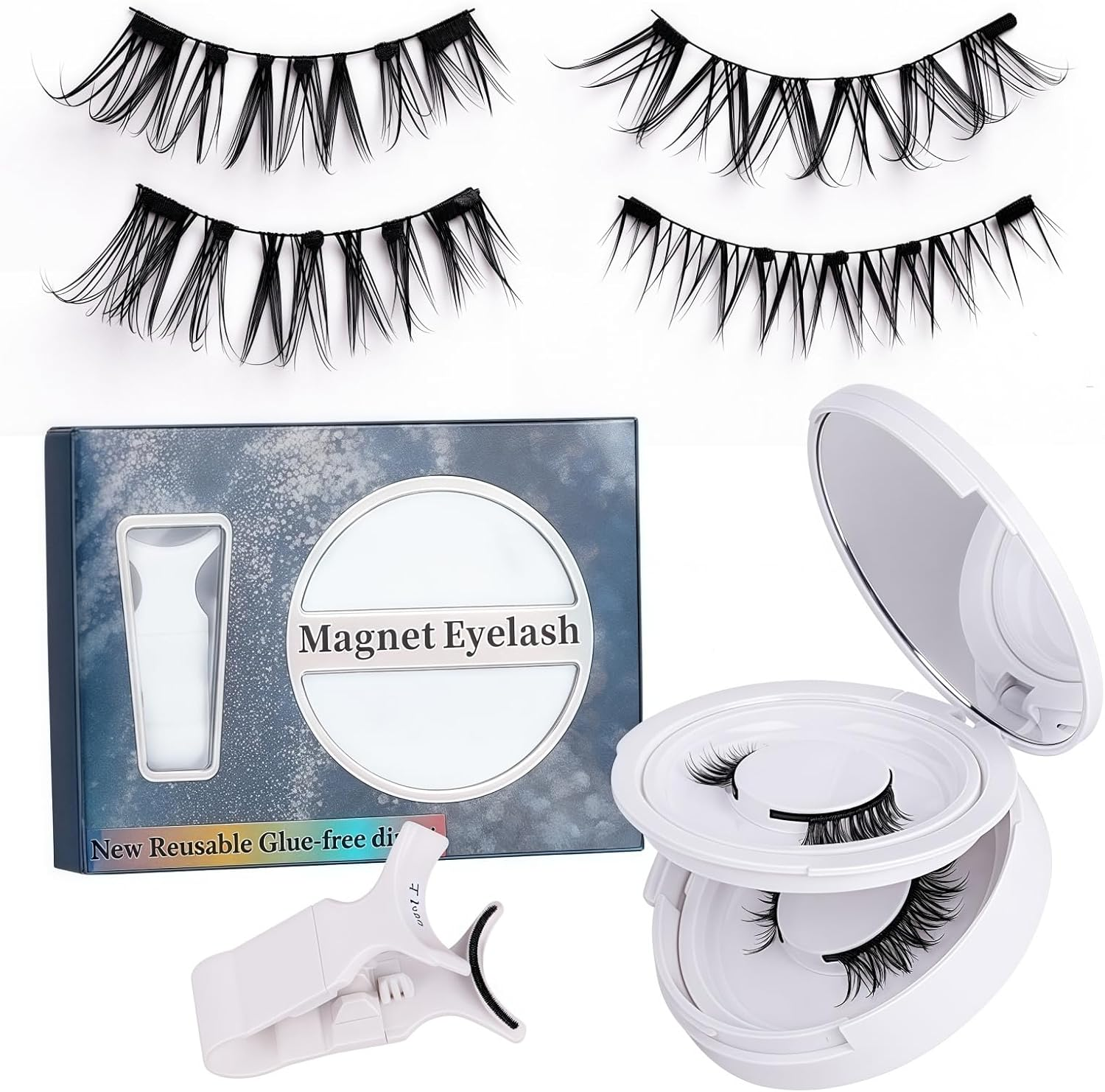 Magnetic False Eyelashes,Magnetic Eyelashes,Long Lasting Reusable with Applicator,Magnetic Lashes,Natural Look No Glue or Eye Liner Needed False Eyelashes Waterproof, Easy to Wear(2 Pairs) image number 4