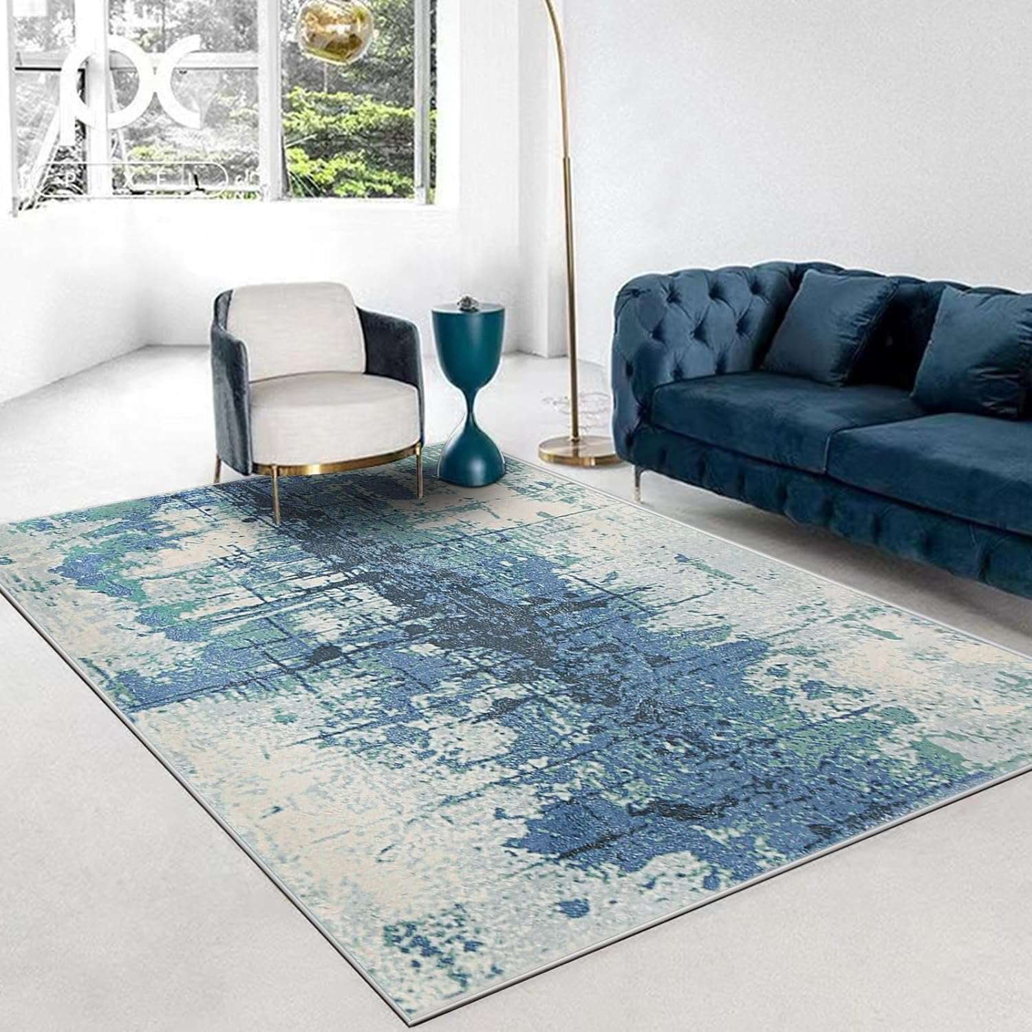 Asiinnsy Area Rugs Abstract Rug Modern Rugs Living Room Non-Slip Short Pile Rug Soft Large Grey Carpet Floor Mat Rugs for Bedroom Dining Room Home Decor (Ink Blue, 120 X 160Cm) image number 3