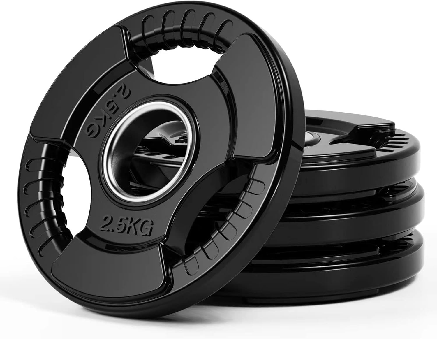 Olympic Weight Plates ,2-Inch Rubber Weight Plates with Opening and Tri-Grip, Solid Cast Iron Core Weights Set for Barbell, Weightlifting Plate for Dumbbell, Strength Training, Body Building, WOD, MMA, Crossfit, Fitness, Sports