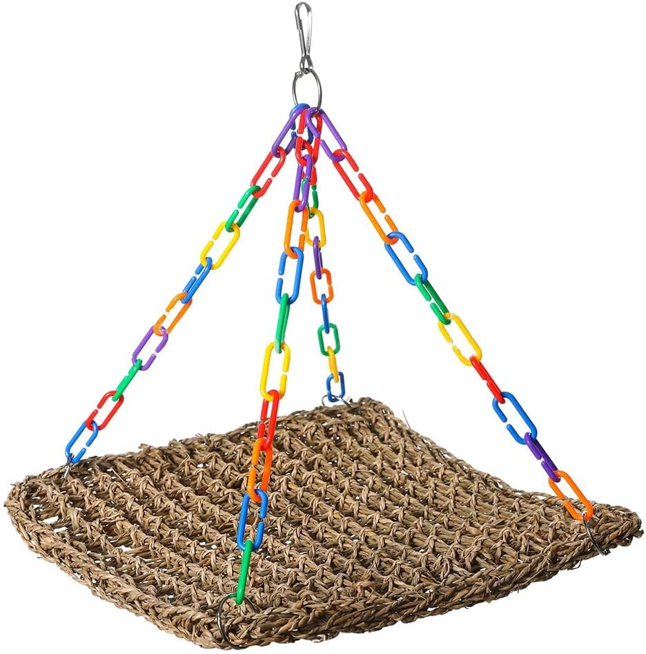 Straw Bird Hammock,Lizard Sun Terrace,Pets Essential Supplies,Durable Bird Seagrass Mat,Pet Habitat Platform,Hanging Perch Swing,For Lizard,Parrot image number 3