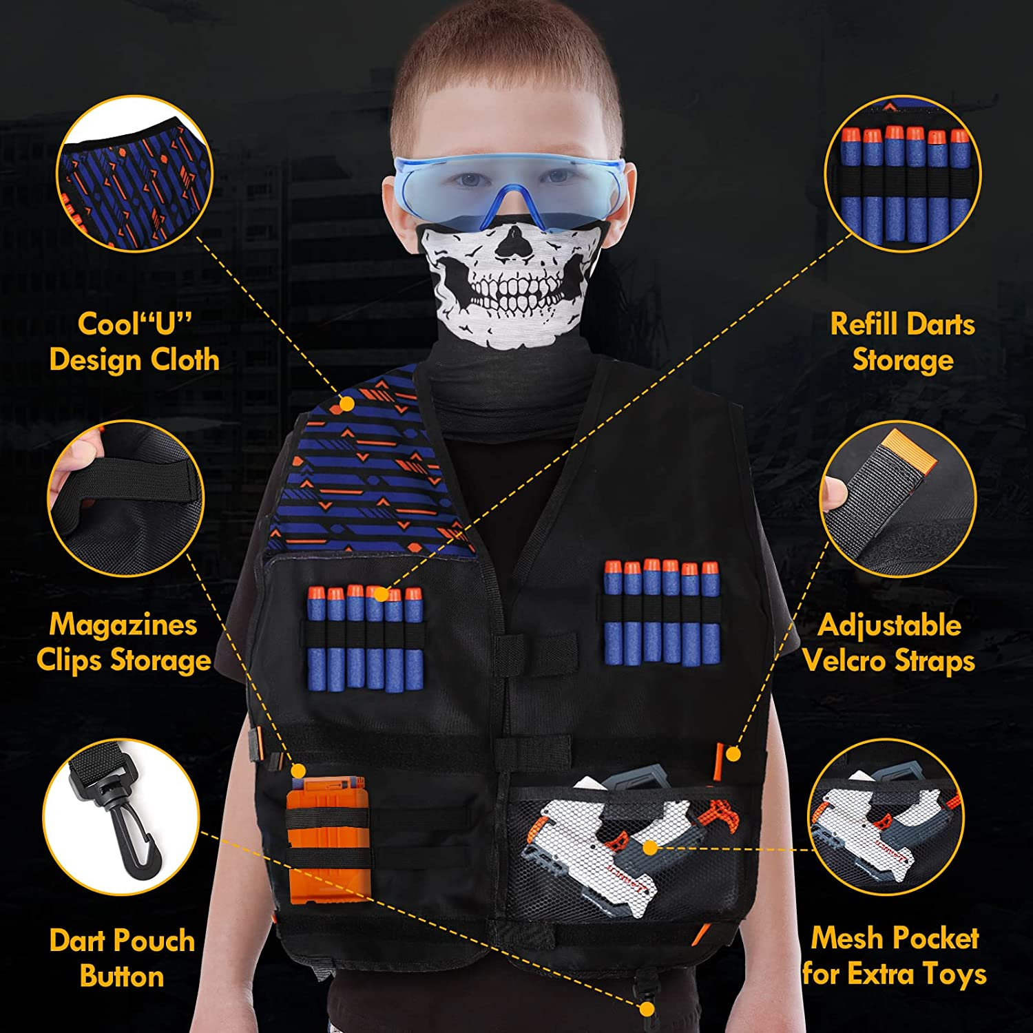 Lehoo Castle Electronic Shooting Target for Nerf Gun Foam, Digital Target 4 Dart, Tactical Vest Kit for Boys and Girls - Black image number 3